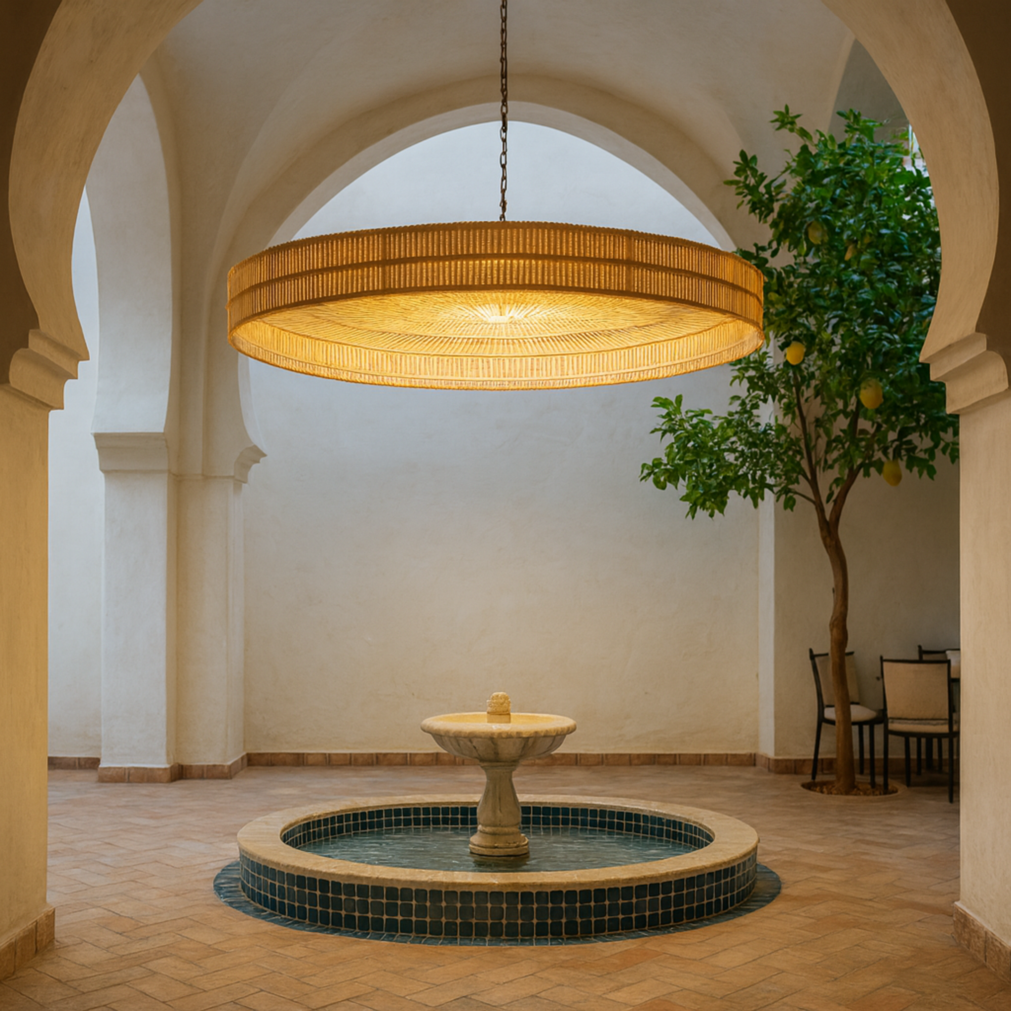 Suspension en dattier disque | Halo large, chaîne métal | Fiolla Home