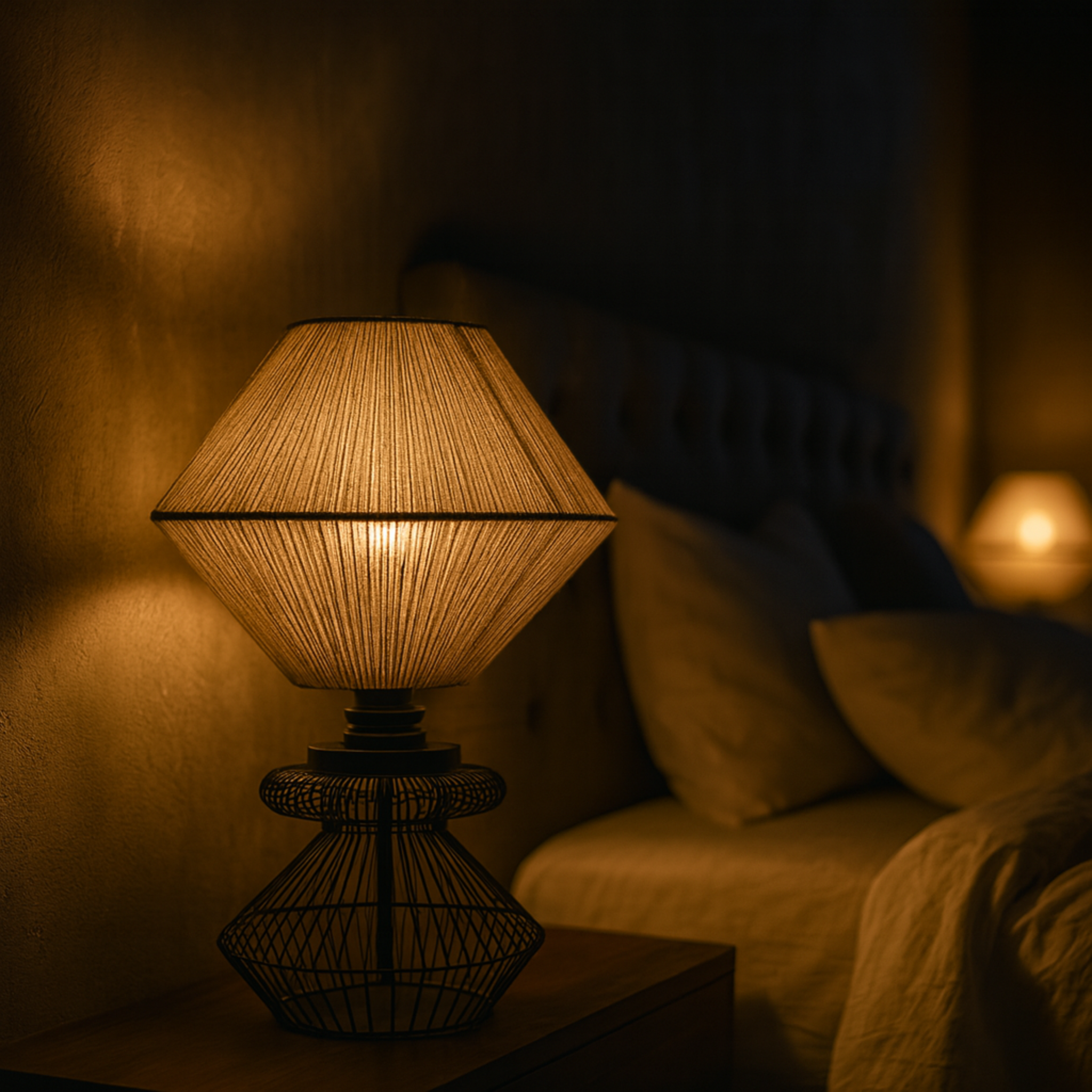 Lampe de Table Design en Jute et Métal Noir | Fait Main | Tunisie