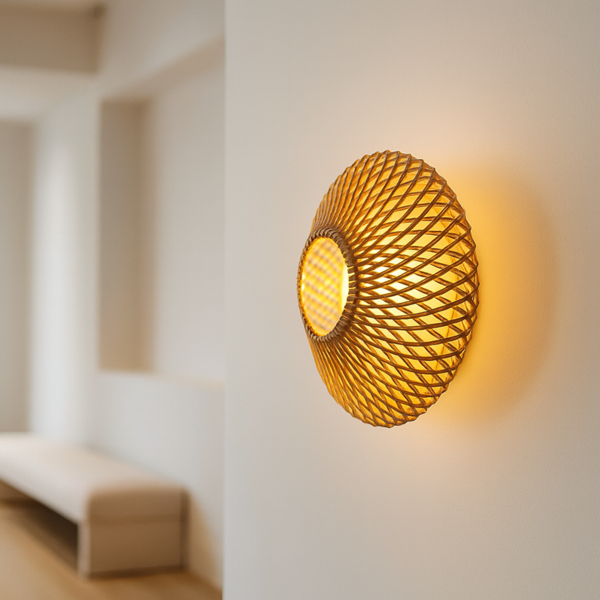 Applique murale en rotin faite main – Artisanat tunisien | Éclairage décoratif naturel