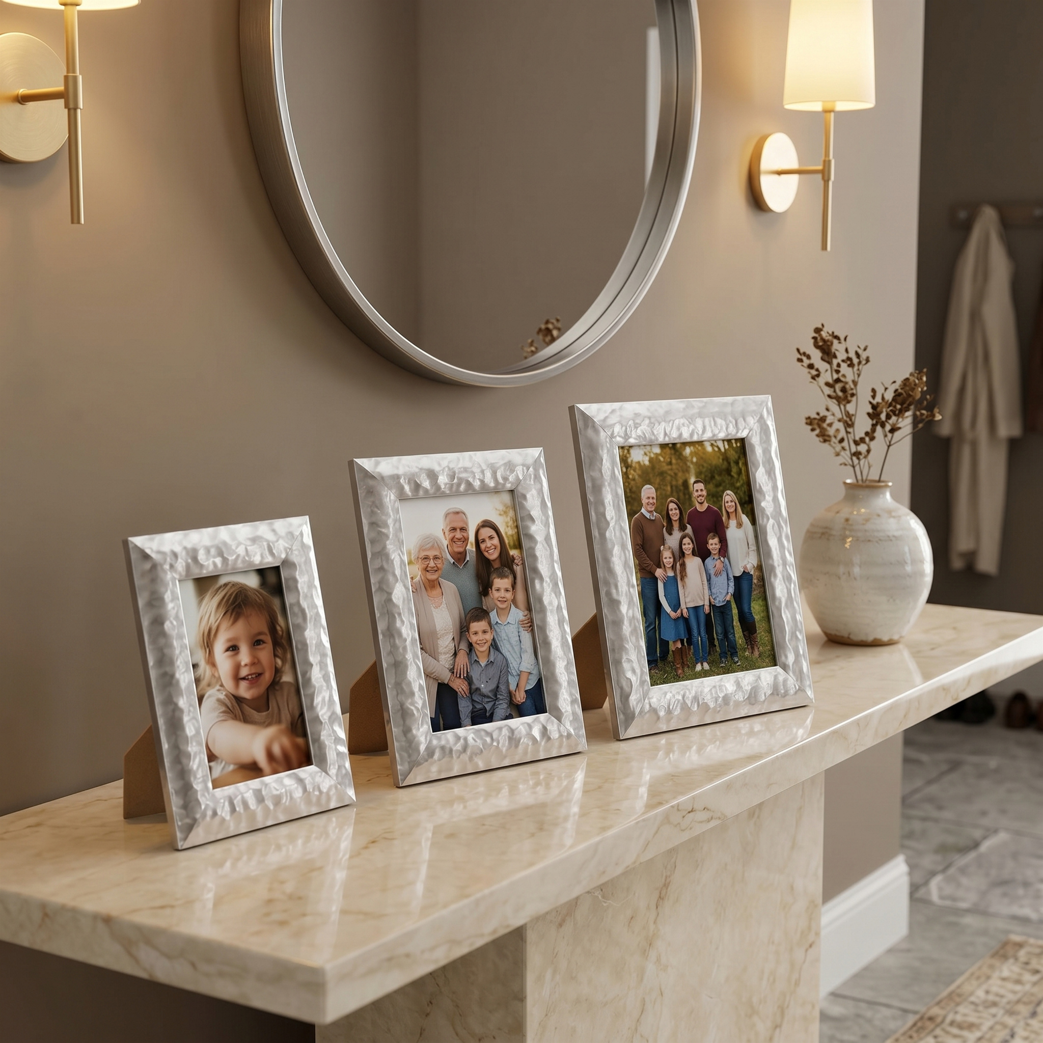 Set 3 Cadres Photo Argent Tunisie | Cadres Martelés | Fiolla Home