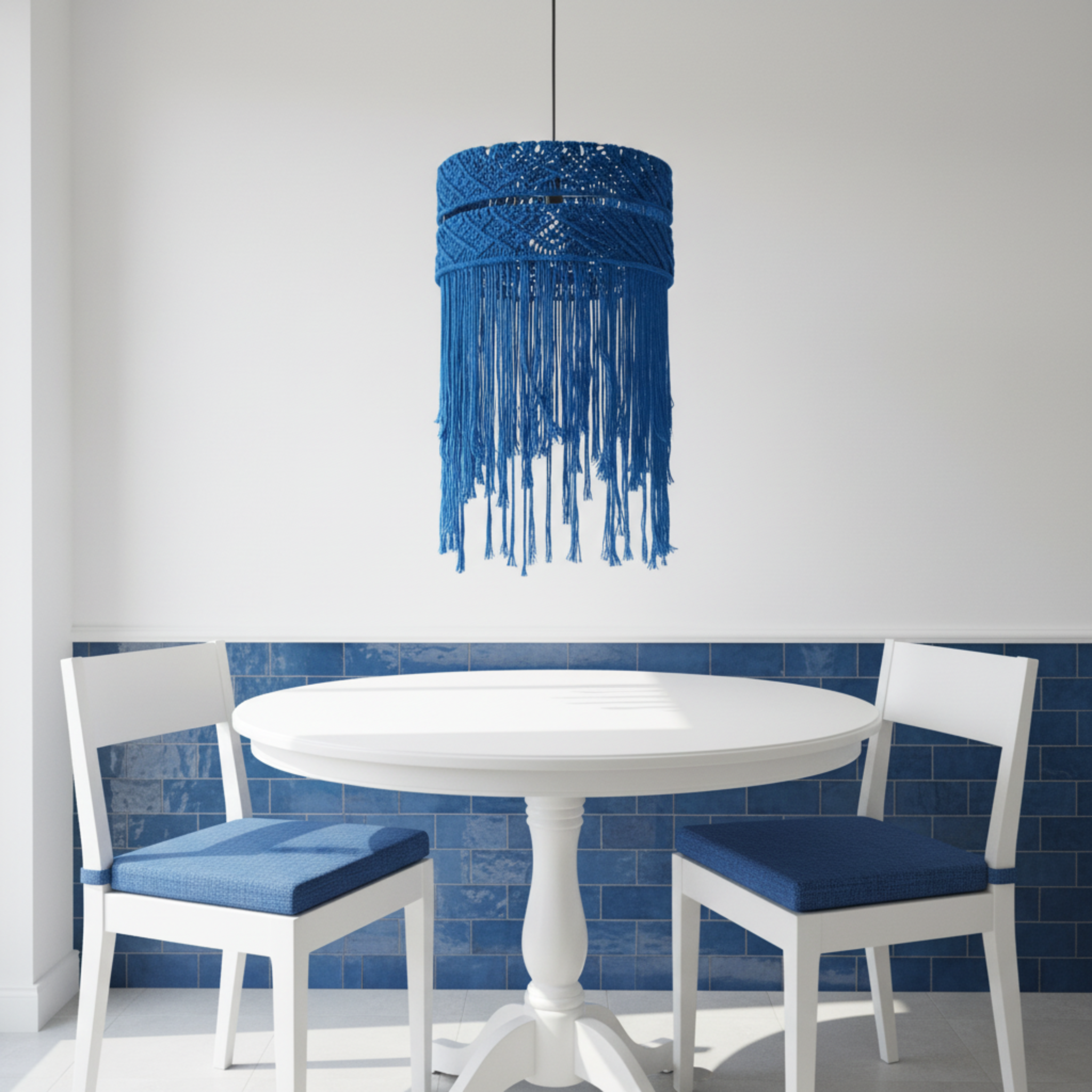 Suspension Macramé Bleu Royal | Franges Coton Bohème | Tunisie