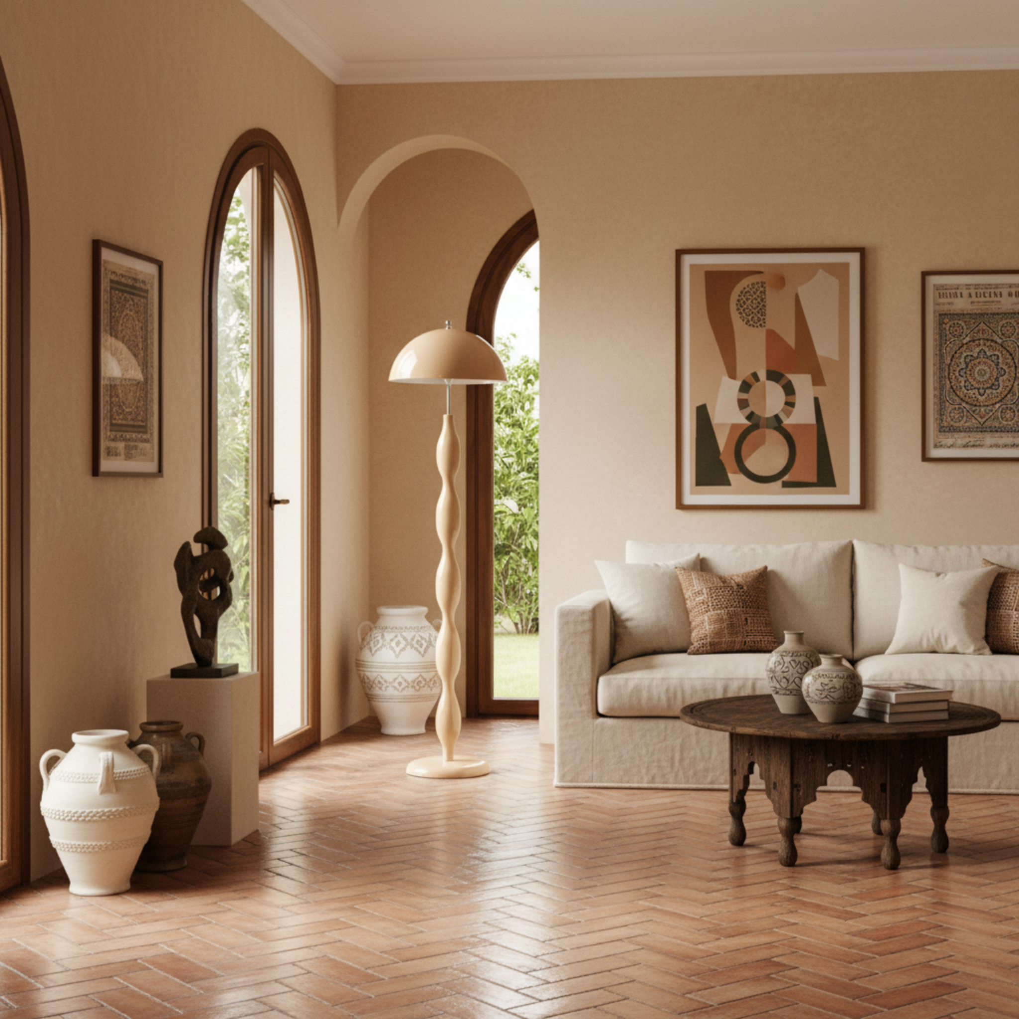 Lampadaire Ondulé Blanc Cassé – Élégance Fait Main Tunisie