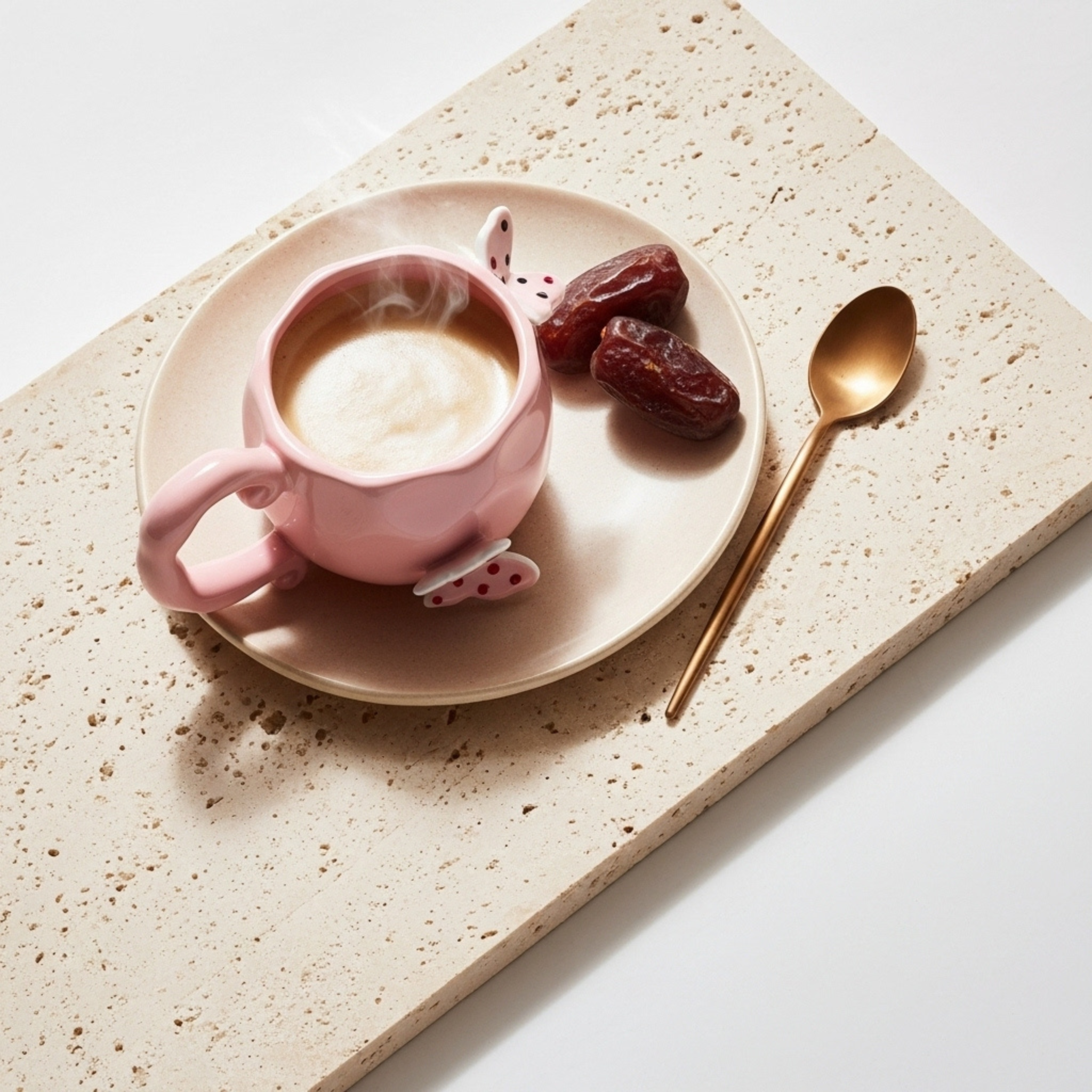 Mug Céramique Rose Papillons – Anse Sculptée | Fiolla Home Tunisie