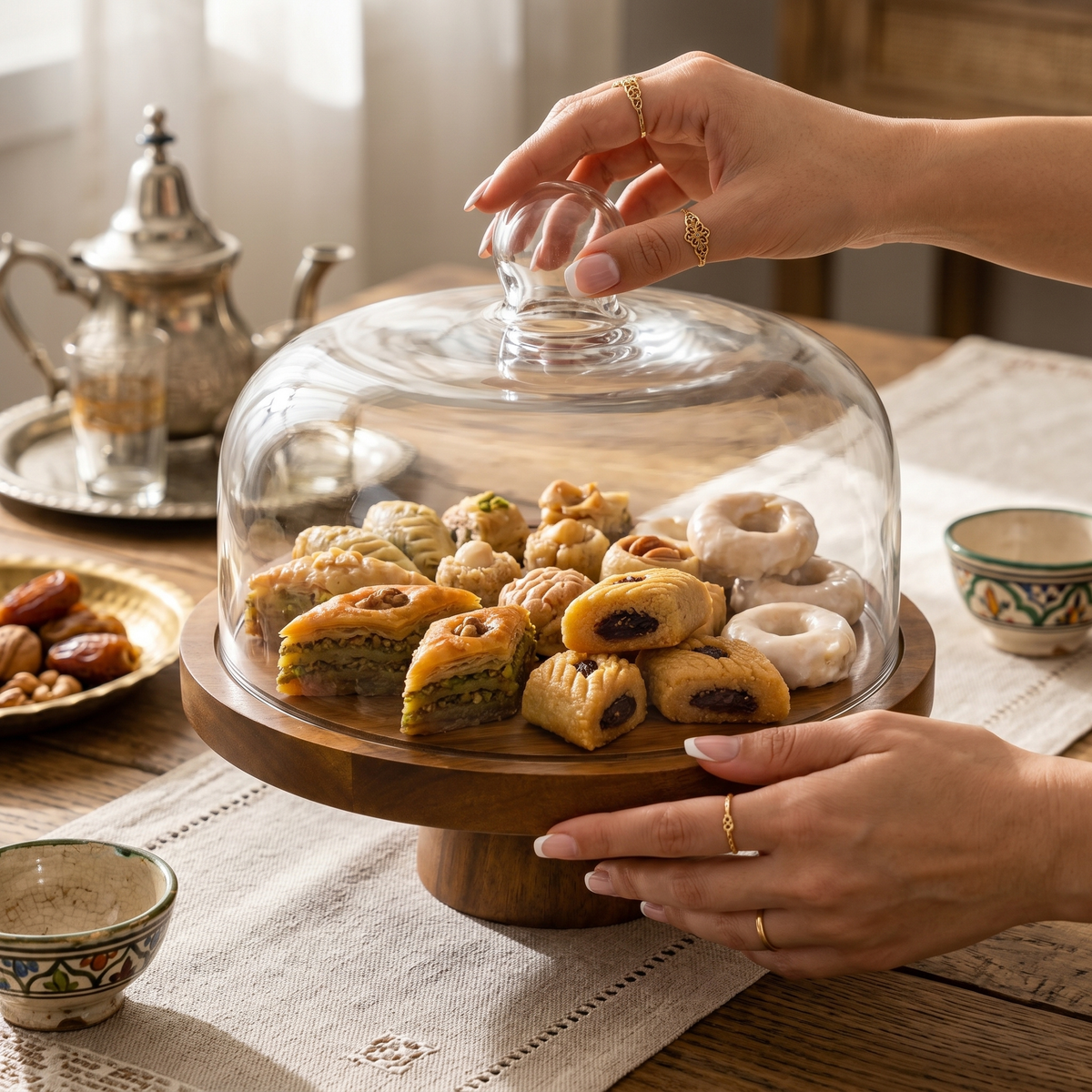 Présentoir à Gâteau avec Cloche | Bois Naturel | Fiolla Home