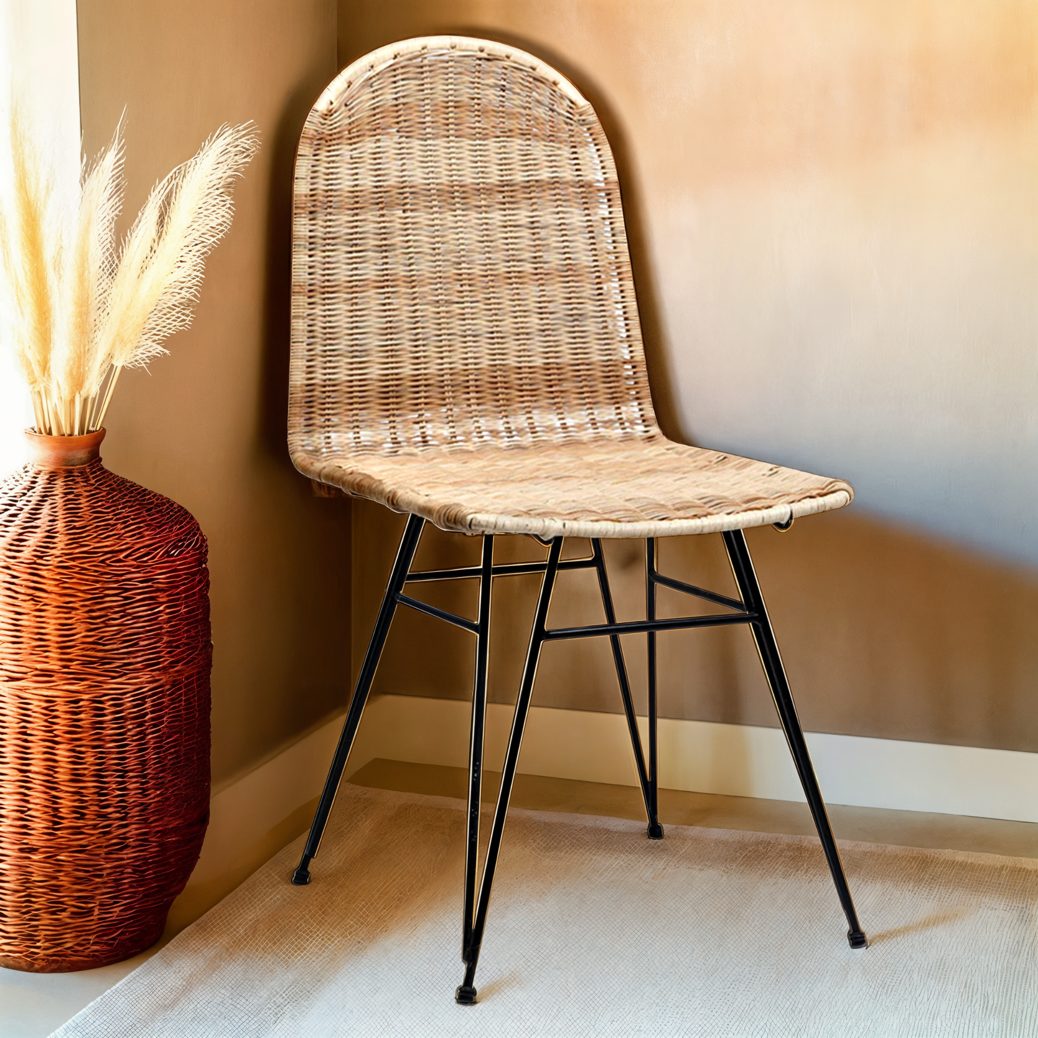 Chaise en Rotin Design | Pieds Métal Noir | Fiolla Home