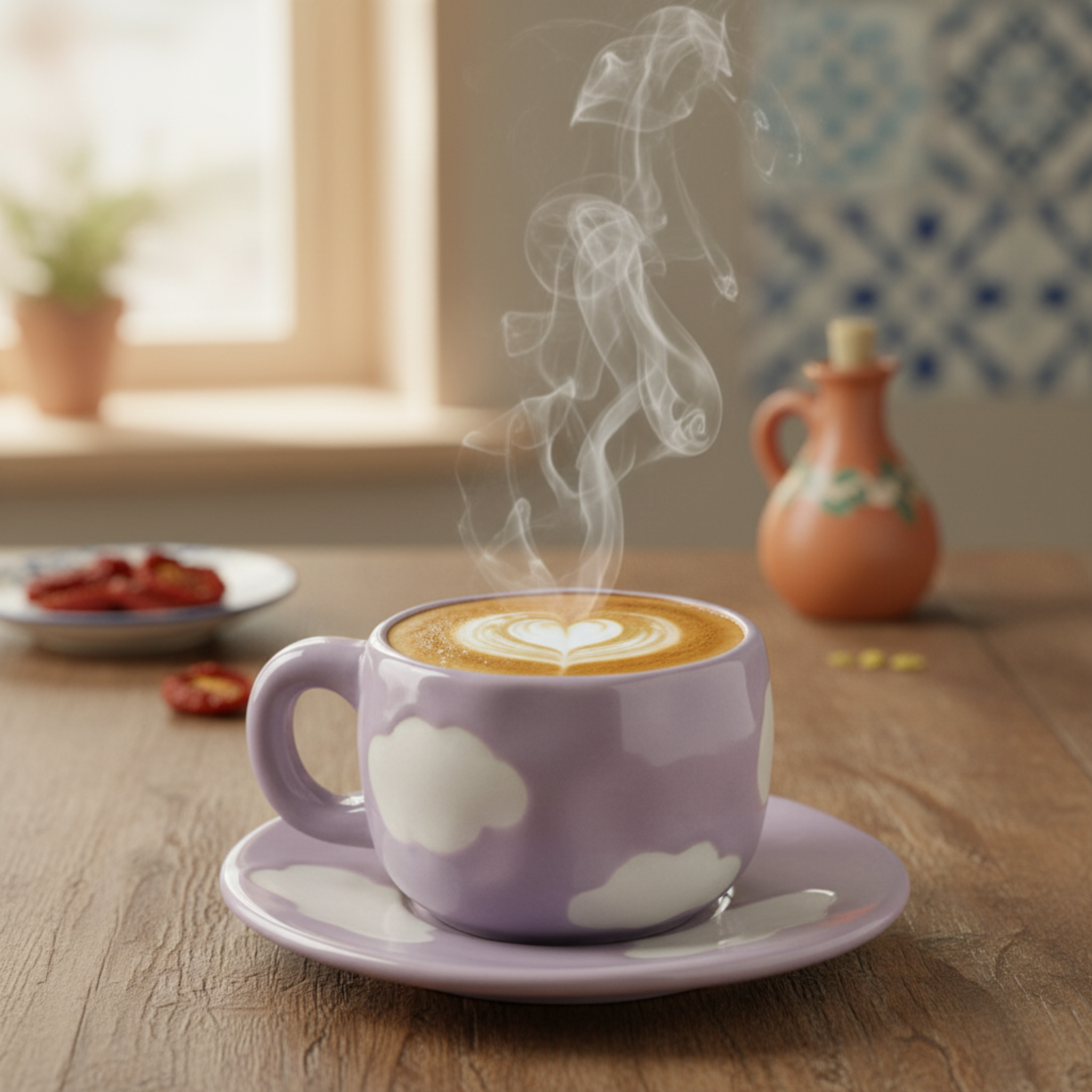 Tasse Nuage Violette Céramique — Mug Pastel Design & Soucoupe