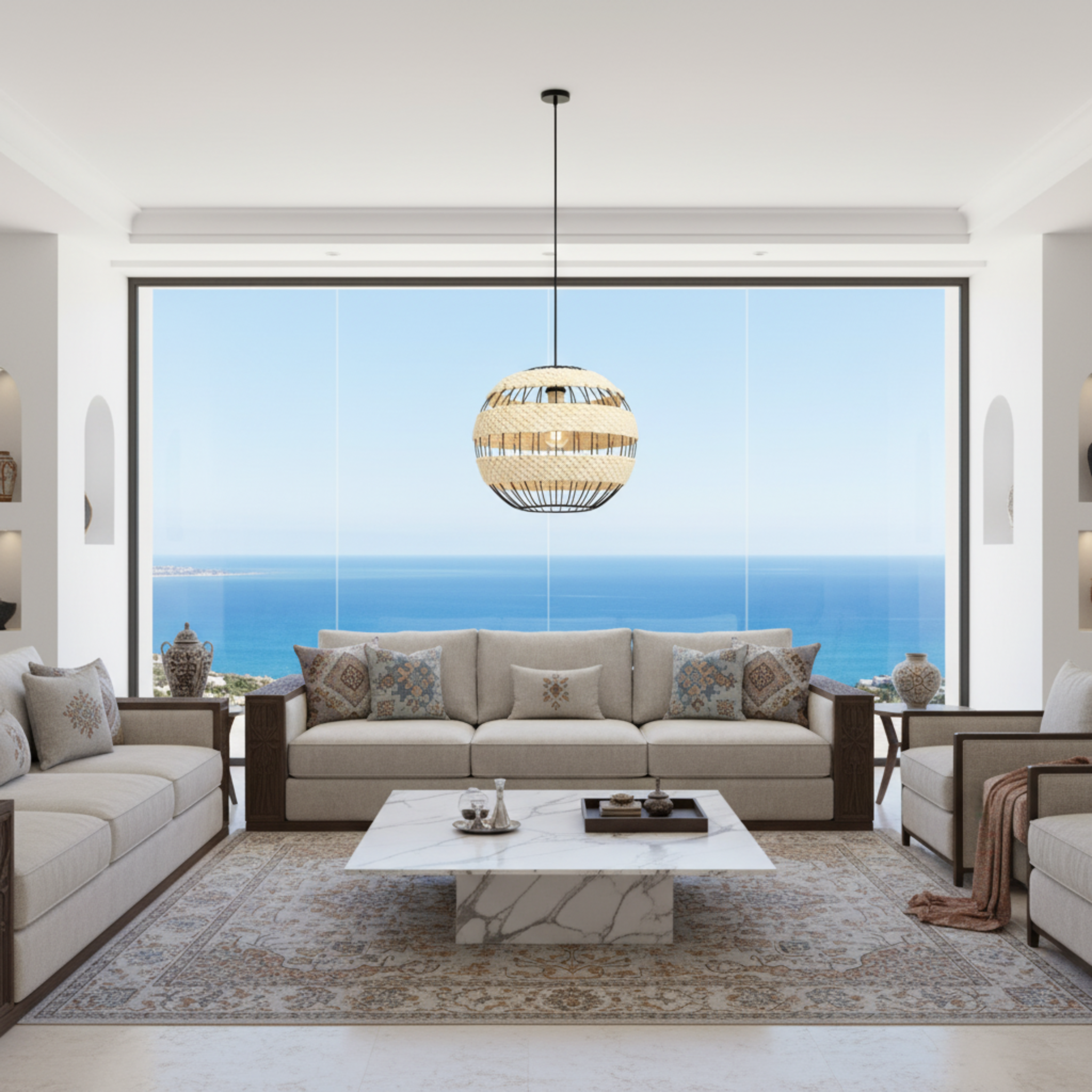 Suspension Sphérique "Vague Bohème" | Fibres Végétales & Métal | Tunisie