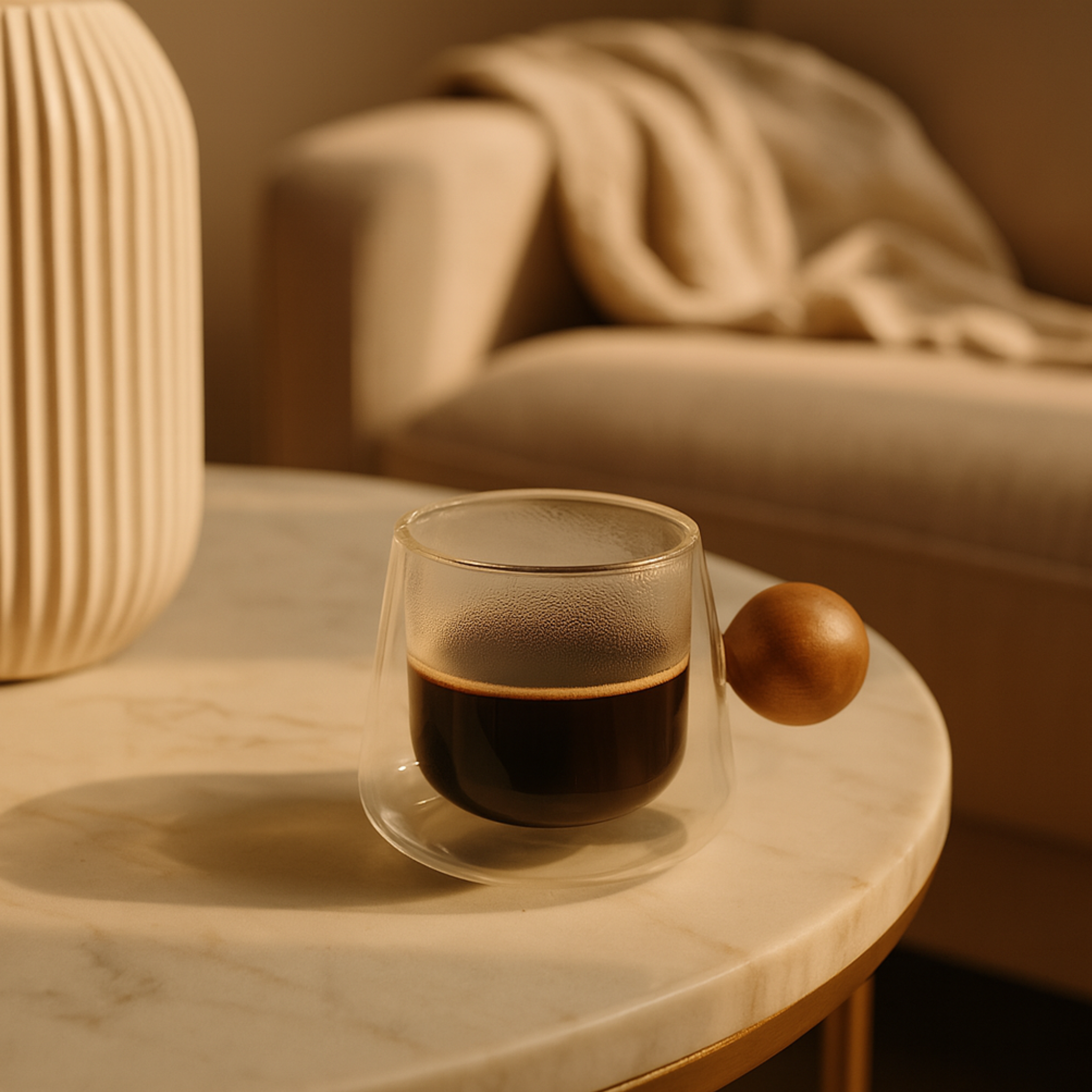 Tasse Double Paroi Café Noir Tunisie | Poignée Bois | Fiolla Home