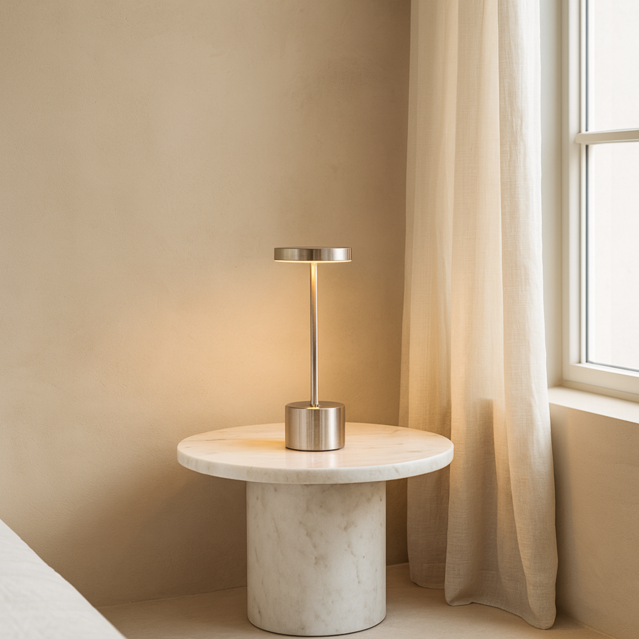 Lampe de Chevet LED Argentée – Design Minimaliste en Métal