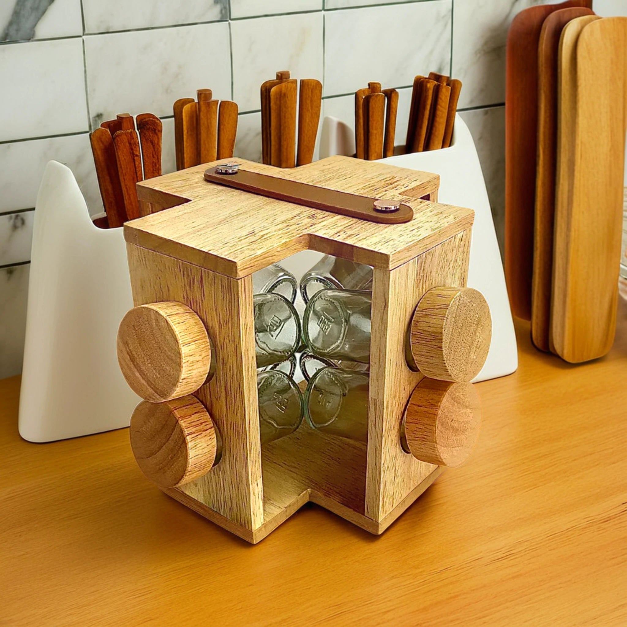 Porte-Épices Verre et Support en Bois | 12 ou 8 Pièces | Fiolla Home