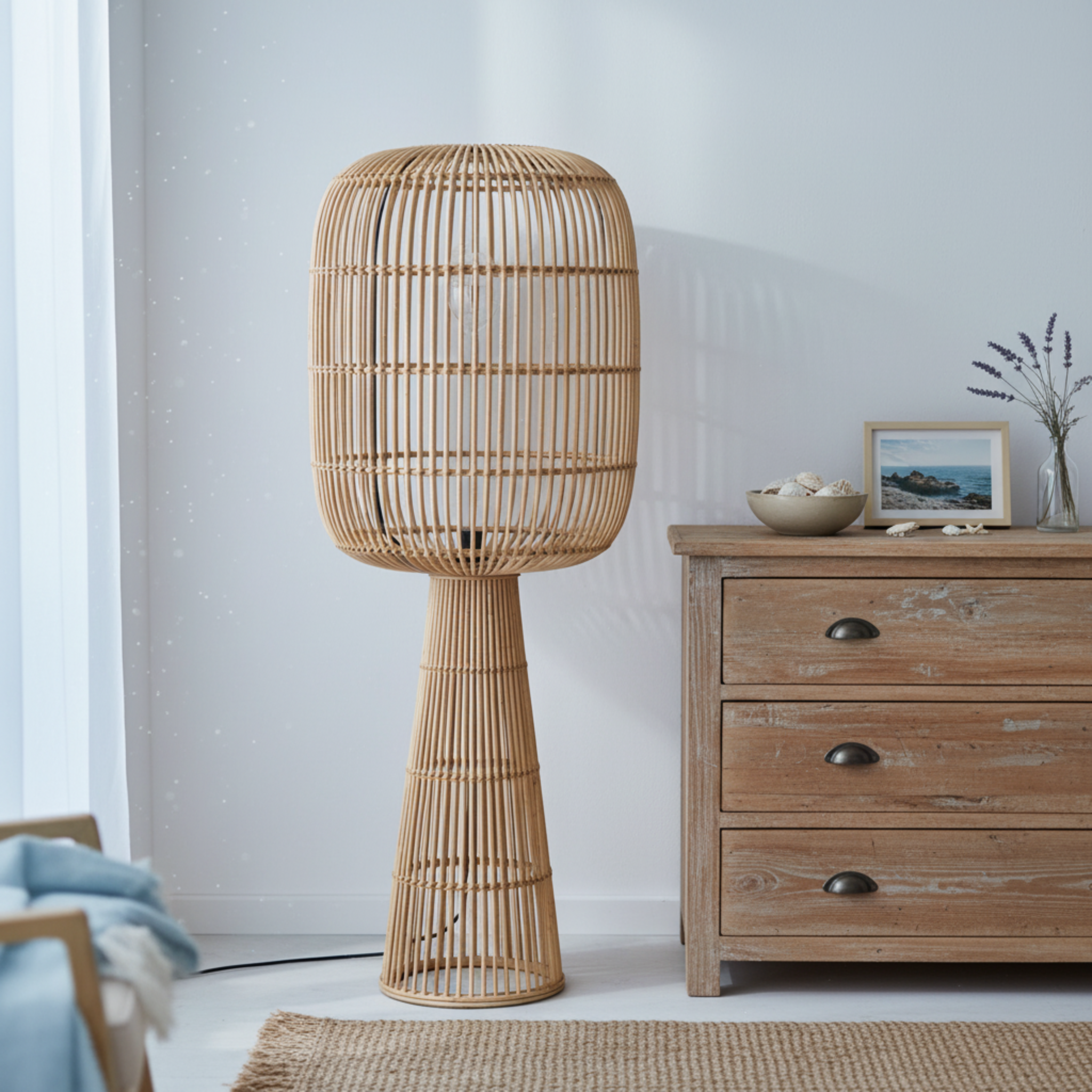 Lampadaire Sur Pied en Rotin Naturel – Design Bohème & Fait Main