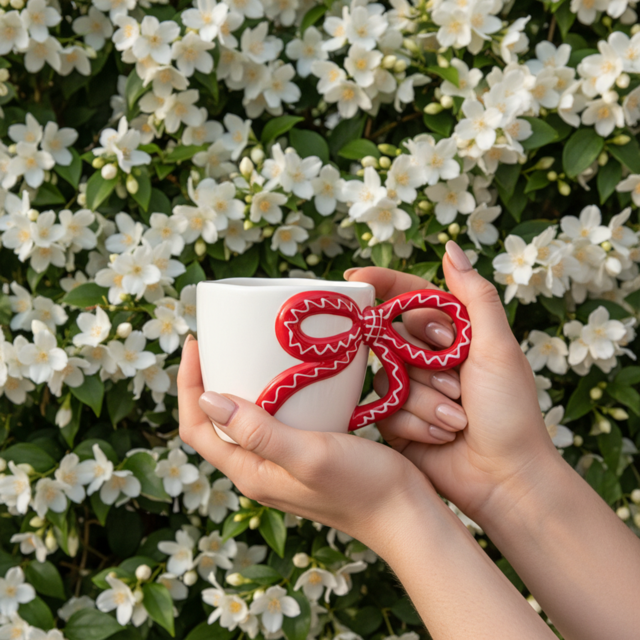 Mug Céramique Anse Nœud Rouge – Tasse Design & Tendance Tunisie