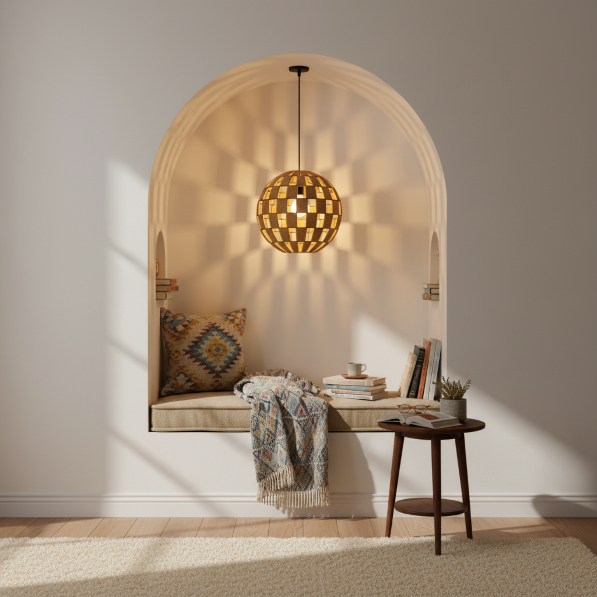 Suspension Sphérique Bois Tressé | Design Artisanal | Tunisie