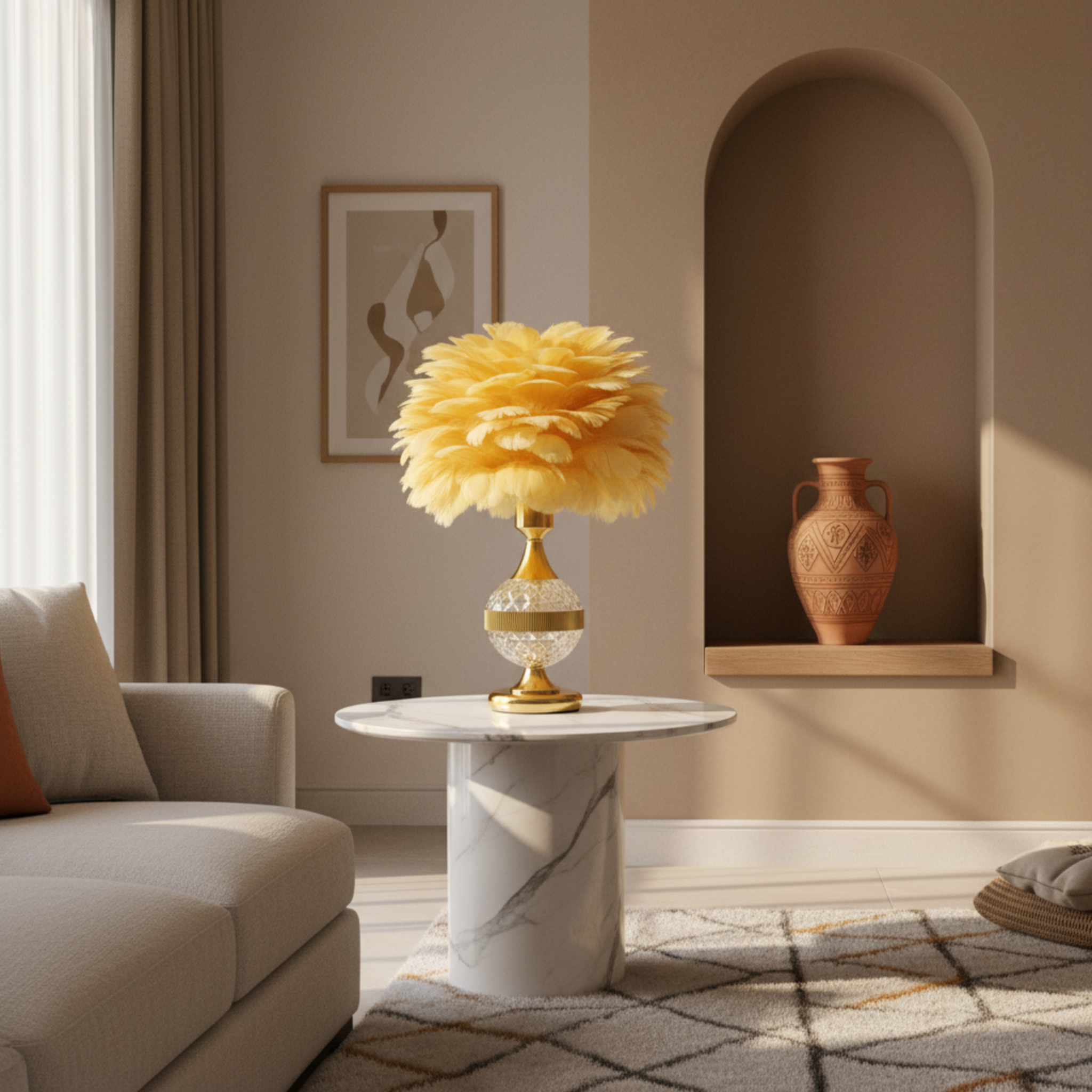 Veilleuse à Plumes Design – Élégance Bohème Chic Tunisie