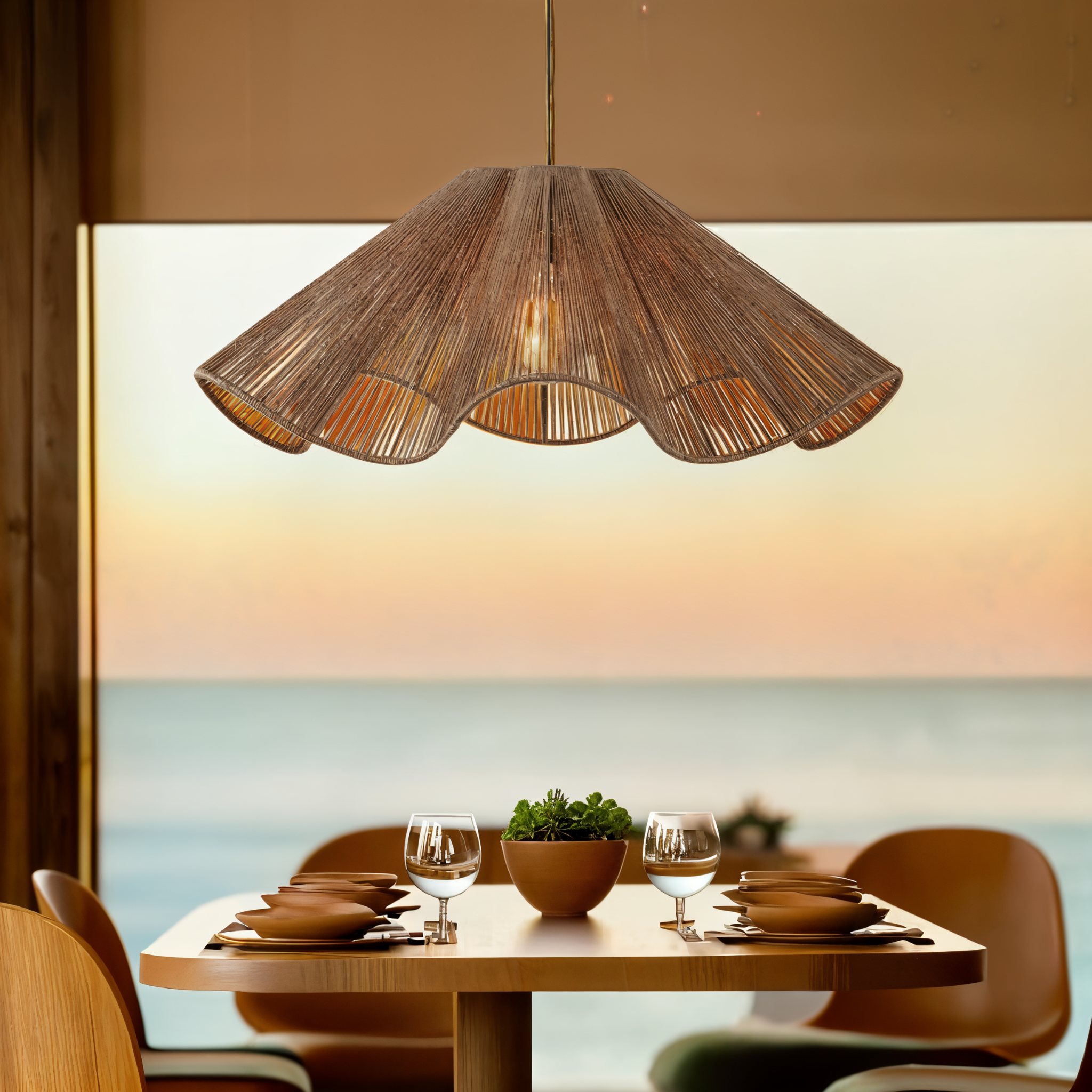 Suspension en Jute Ondulée Thalía | Éclairage Naturel | Fiolla Home