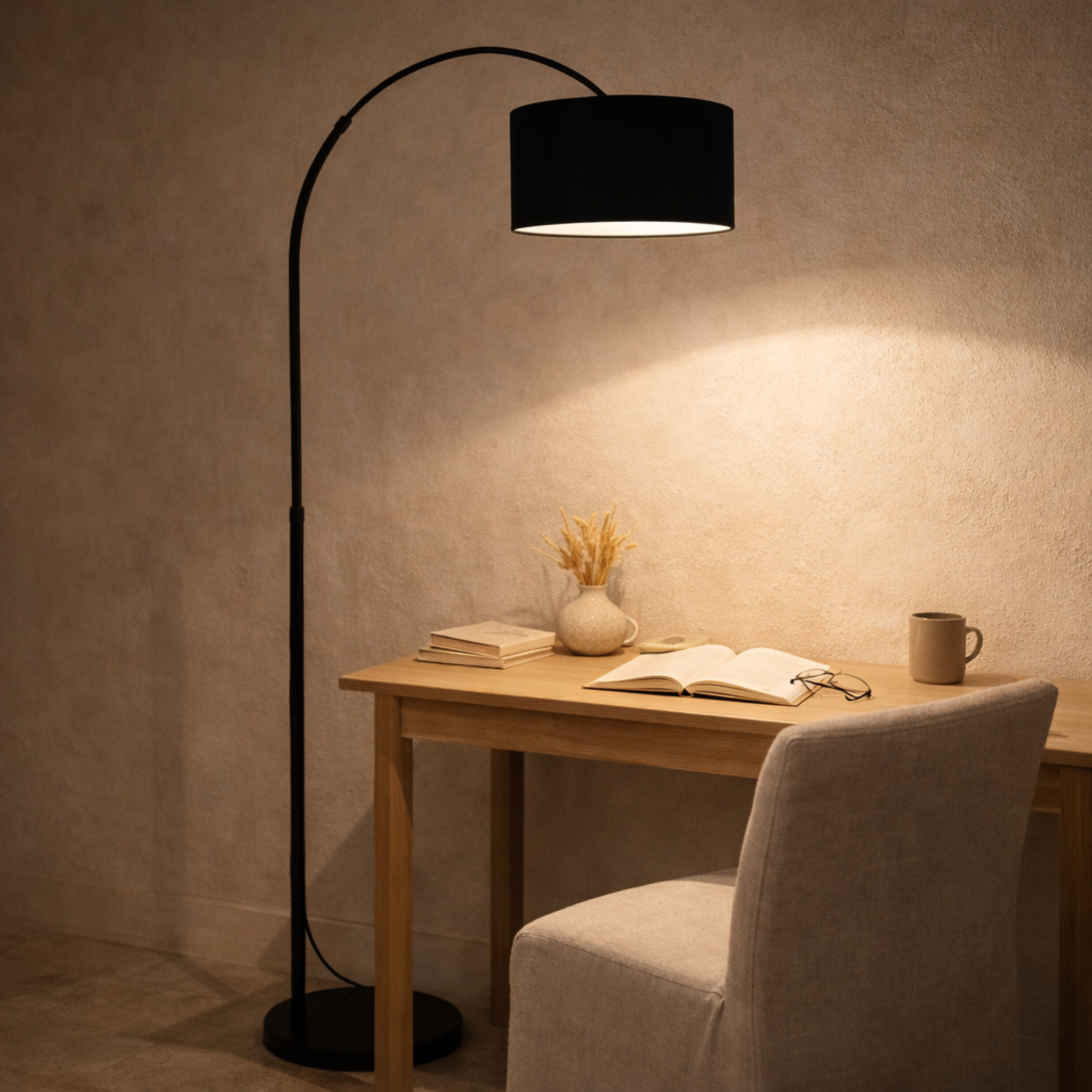 Lampadaire Arc Noir Moderne avec Abat-jour Élégant