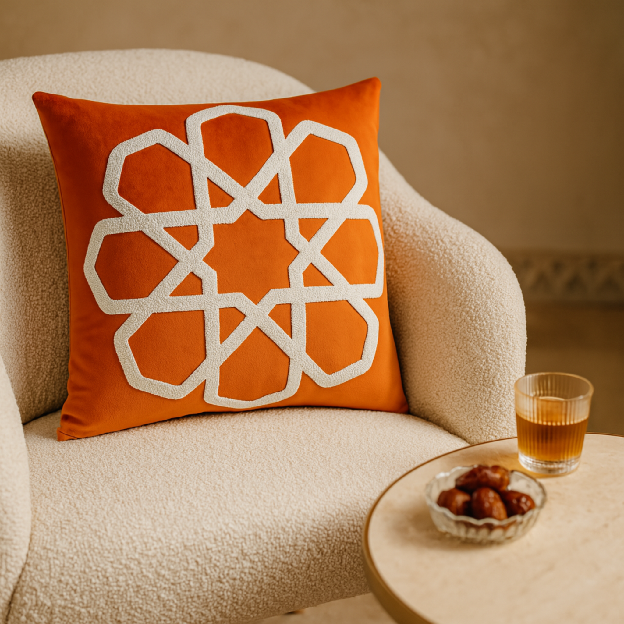 Coussin Orange Tunisie – Étoile Zellige Arabesque | Fiolla Home