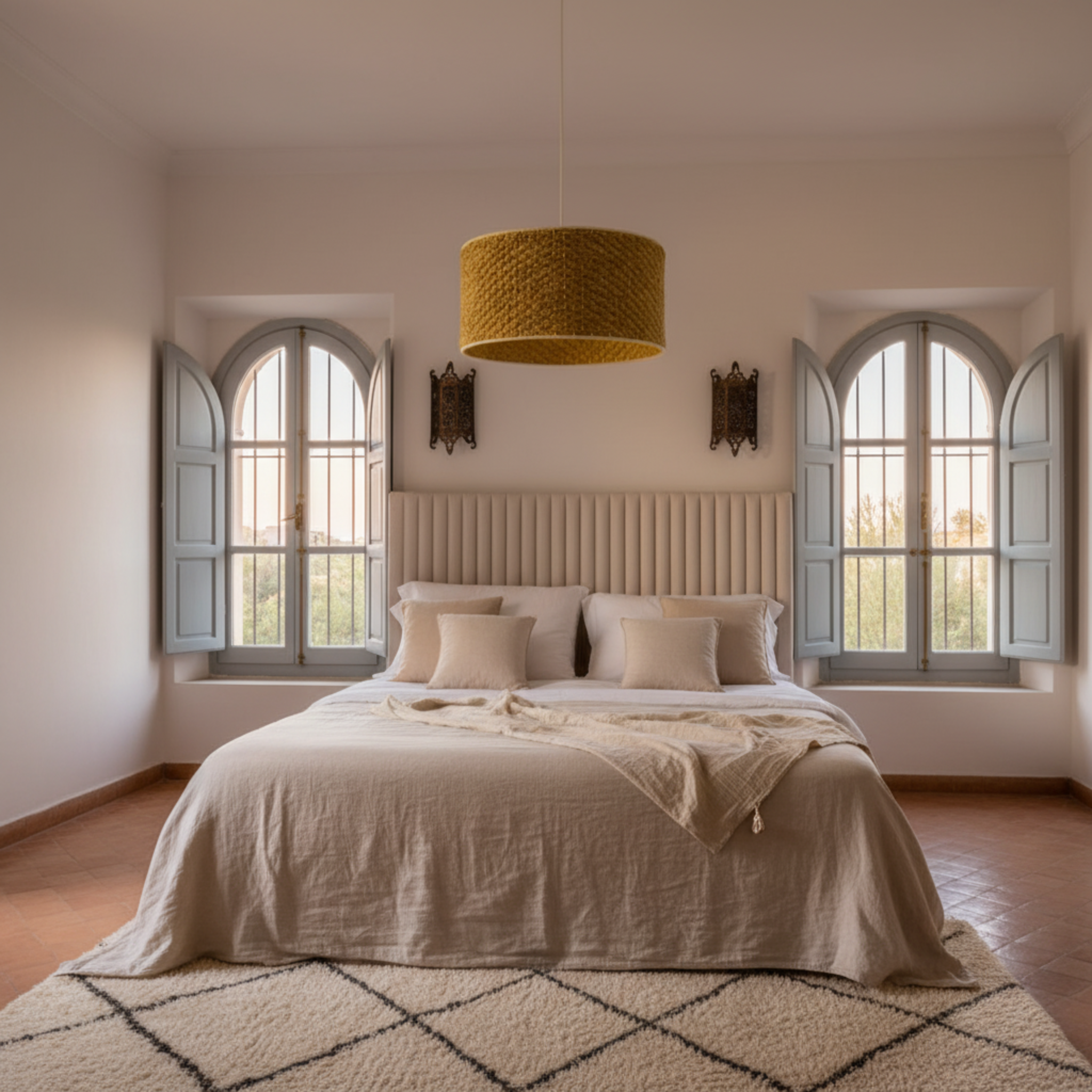 Suspension Cylindrique "Soleil Tunisien" | Fibres Tressées | Tunisie