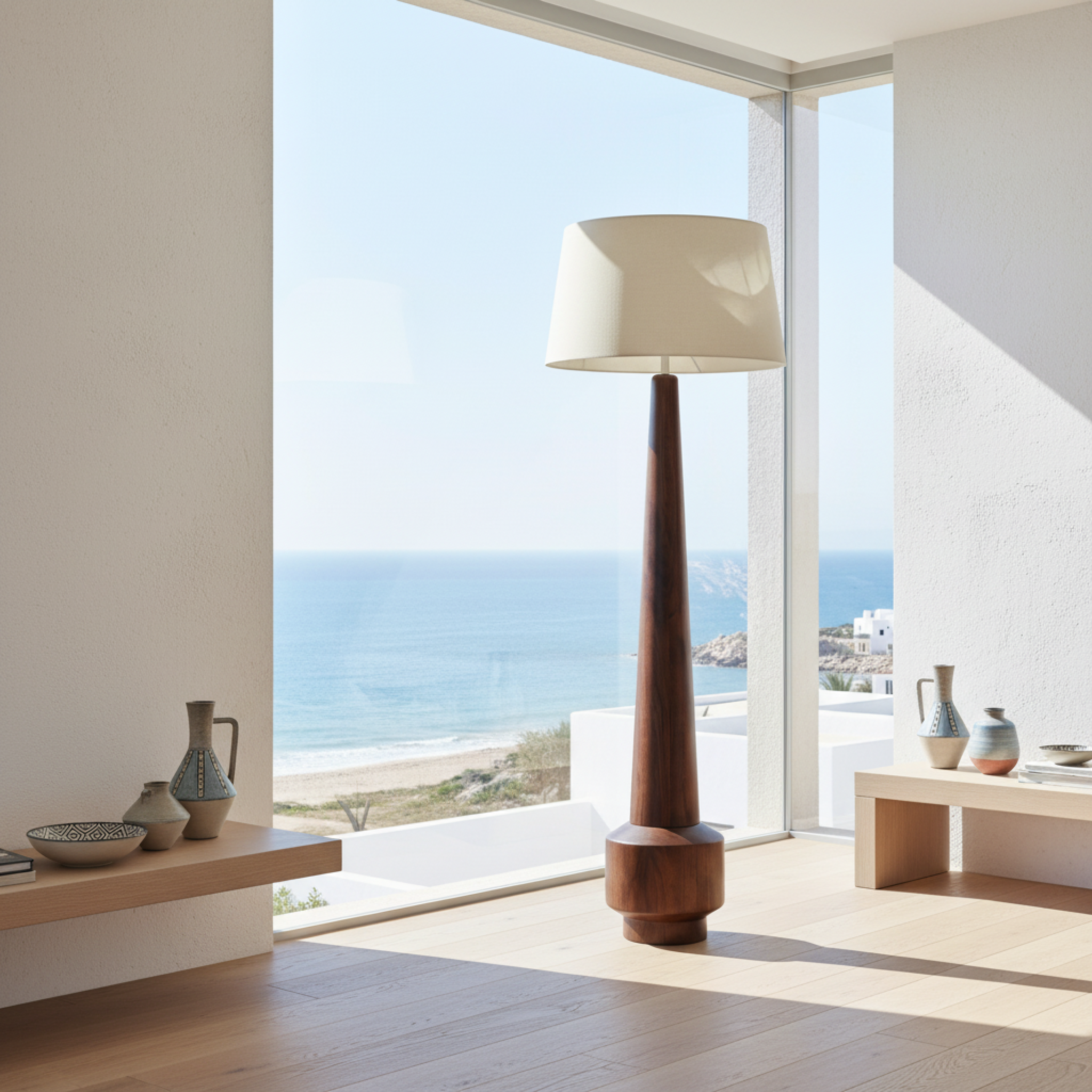 Lampadaire sur Pied en Bois Massif - Design Sculptural & Authentique