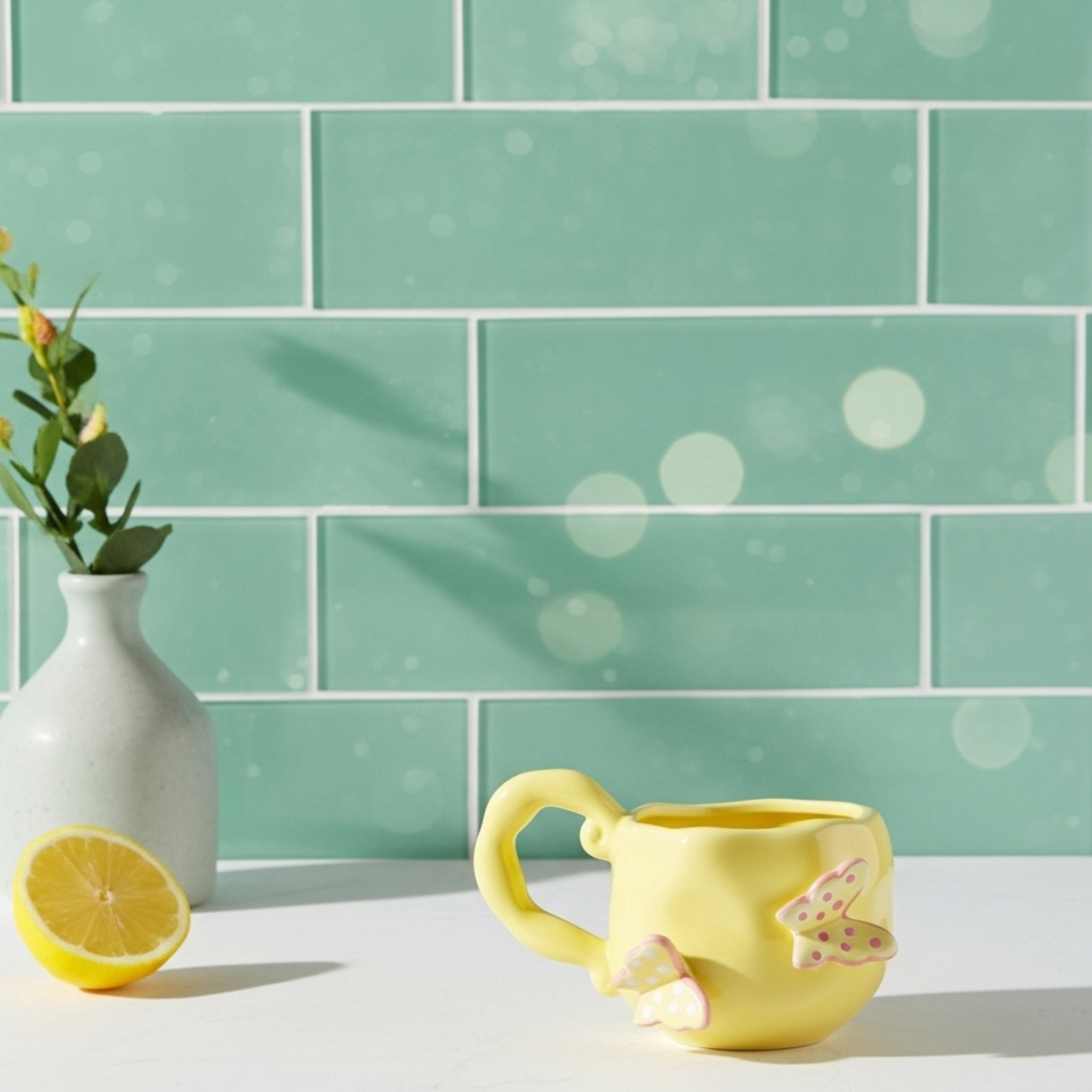 MugMug Céramique Papillons Jaune – Anse Sculptée | Fiolla Home Tunisie