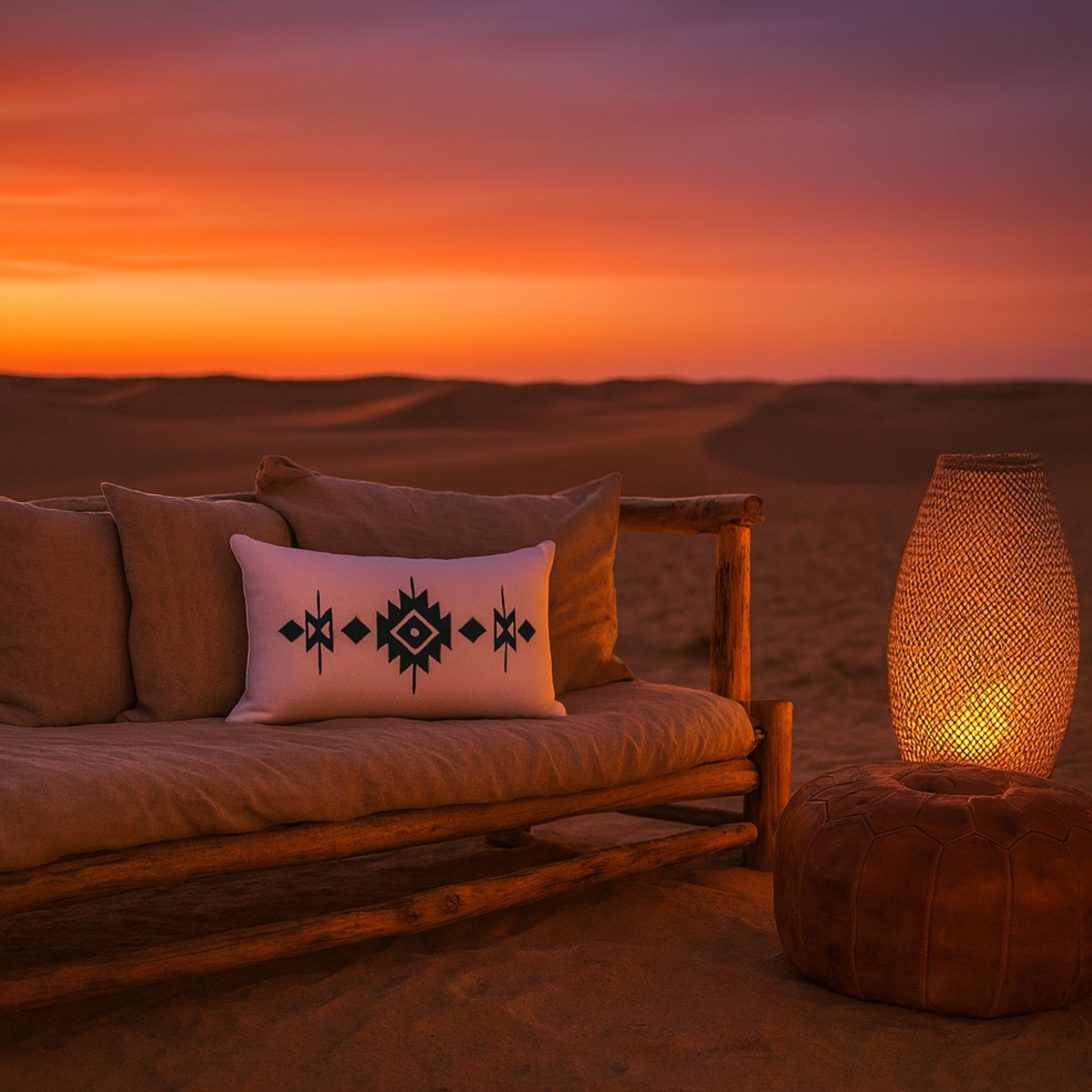 Coussin Motif Amazigh Noir & Blanc – Esprit Nomade Tunisie