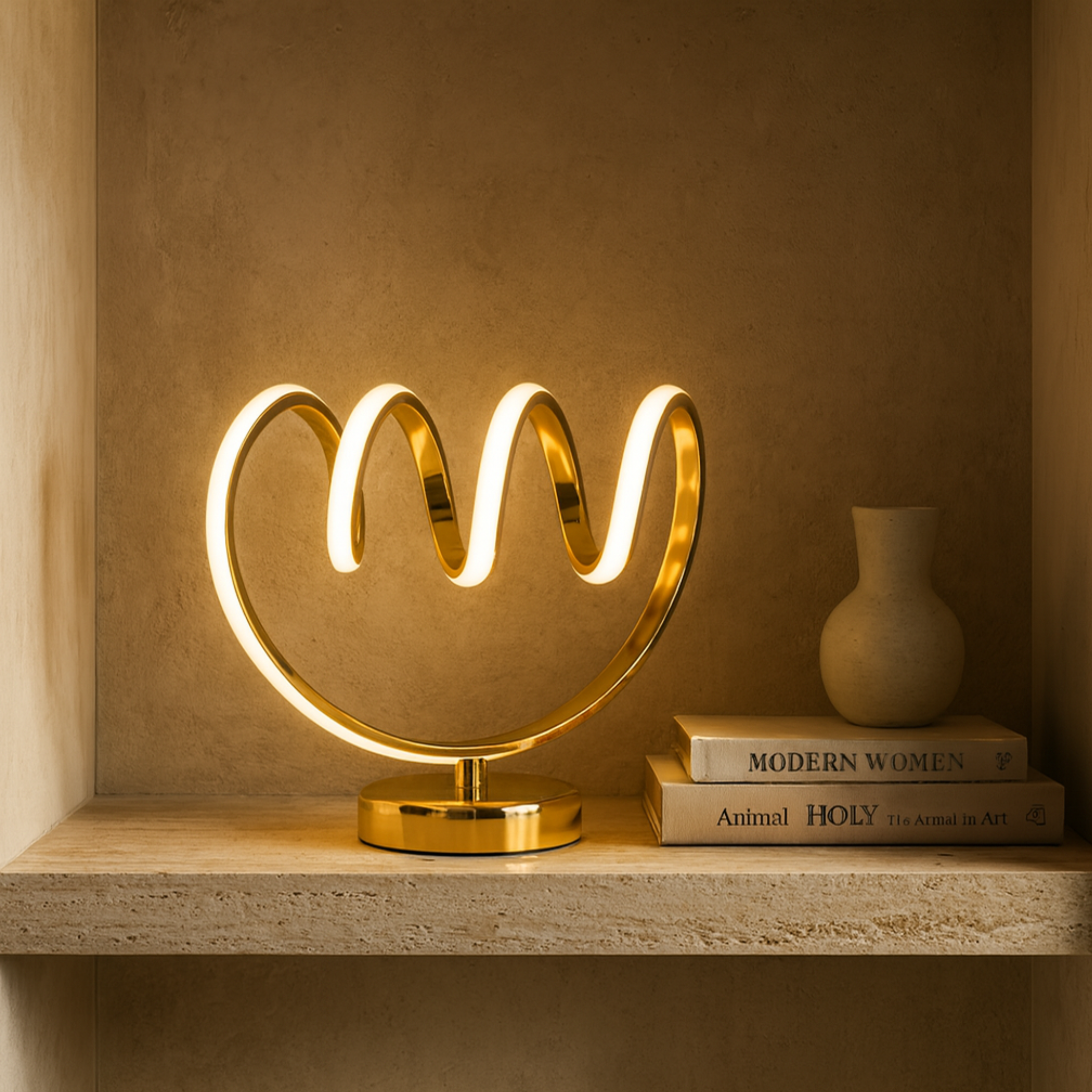 Veilleuse Spirale LED Dorée | Lampe de Bureau Chic | Fiolla Home