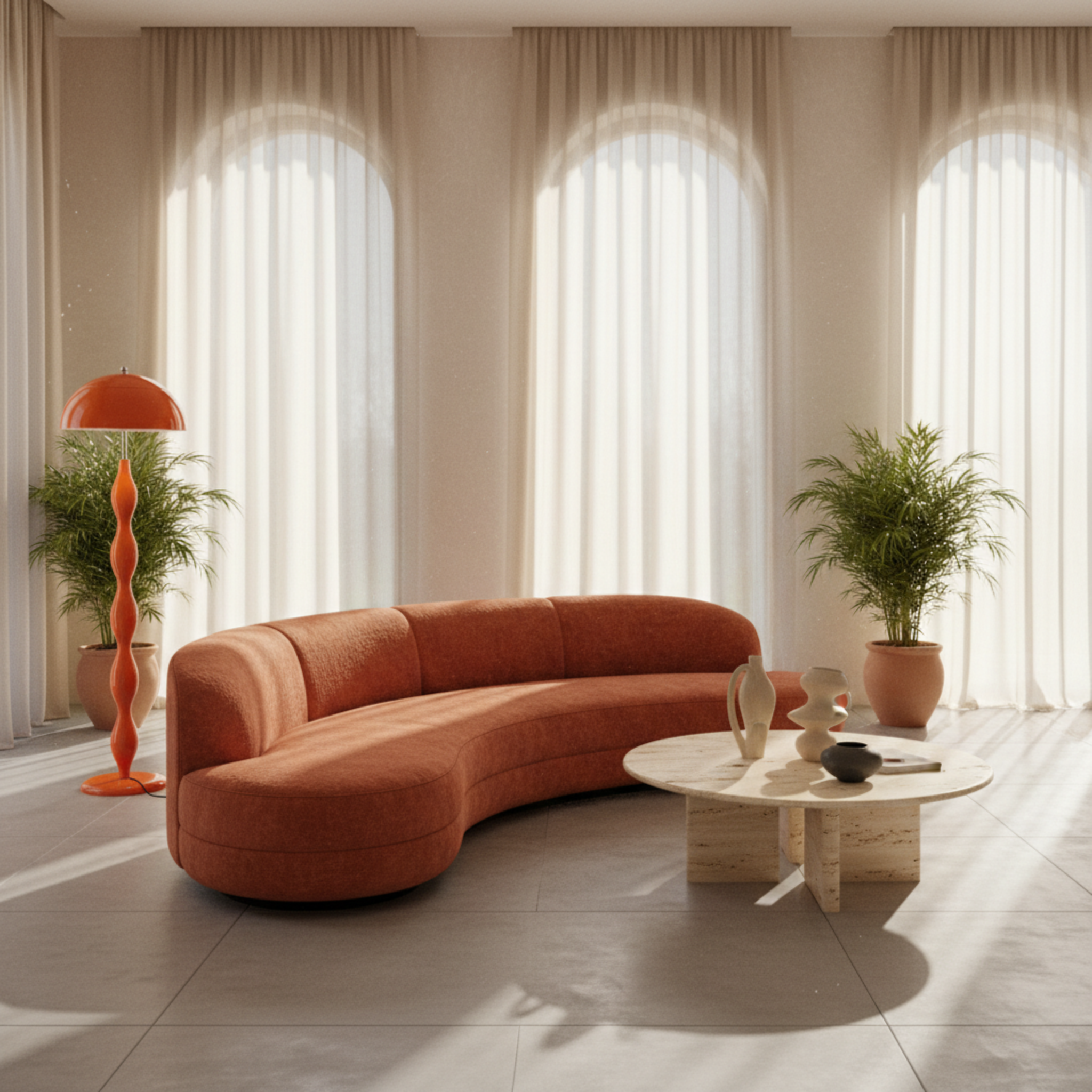 Lampadaire Ondulé Orange Terracotta – Luxe Fait Main Tunisie