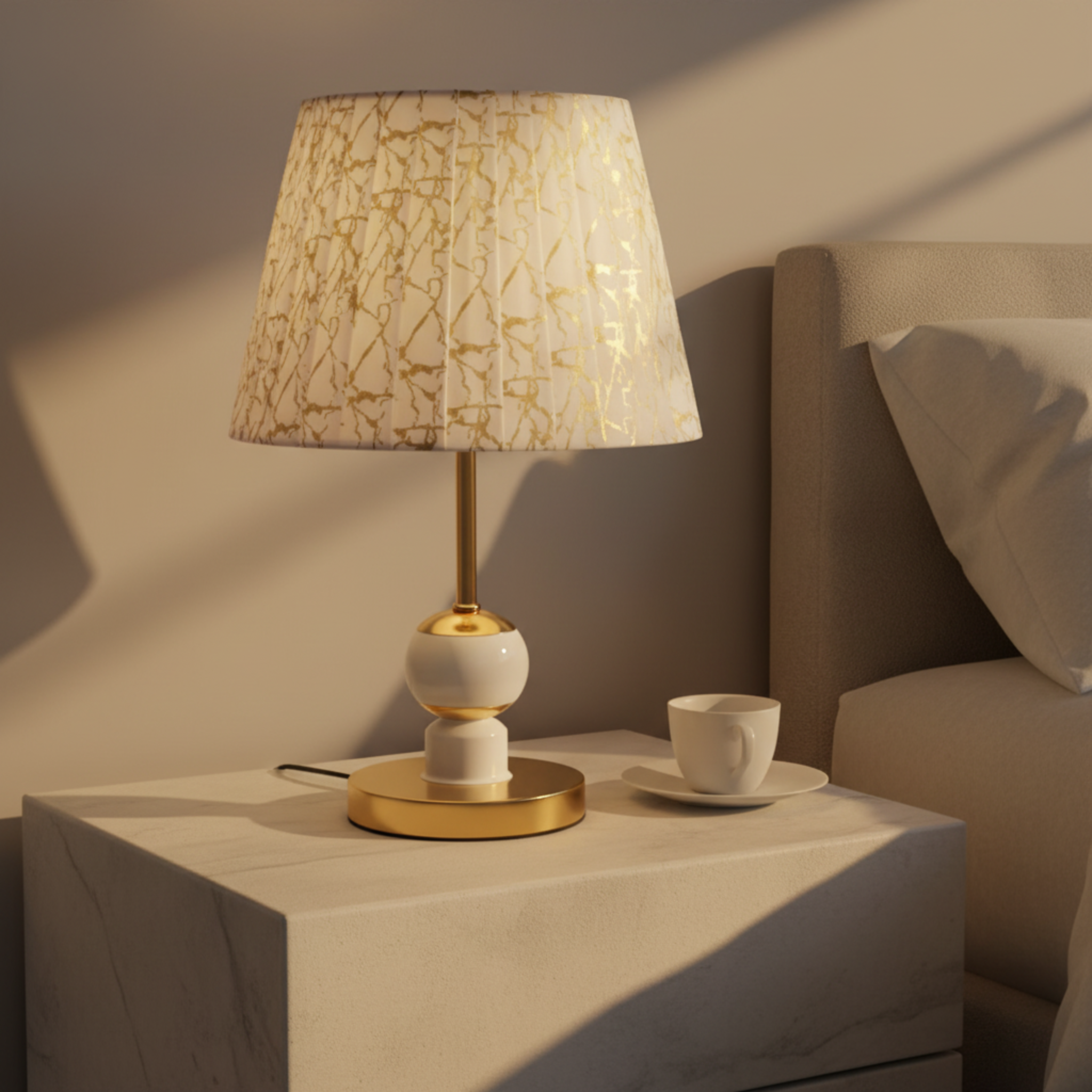 Lampe de Chevet Dorée Effet Marbre – Douce Lumière | Fiolla Home Tunisie