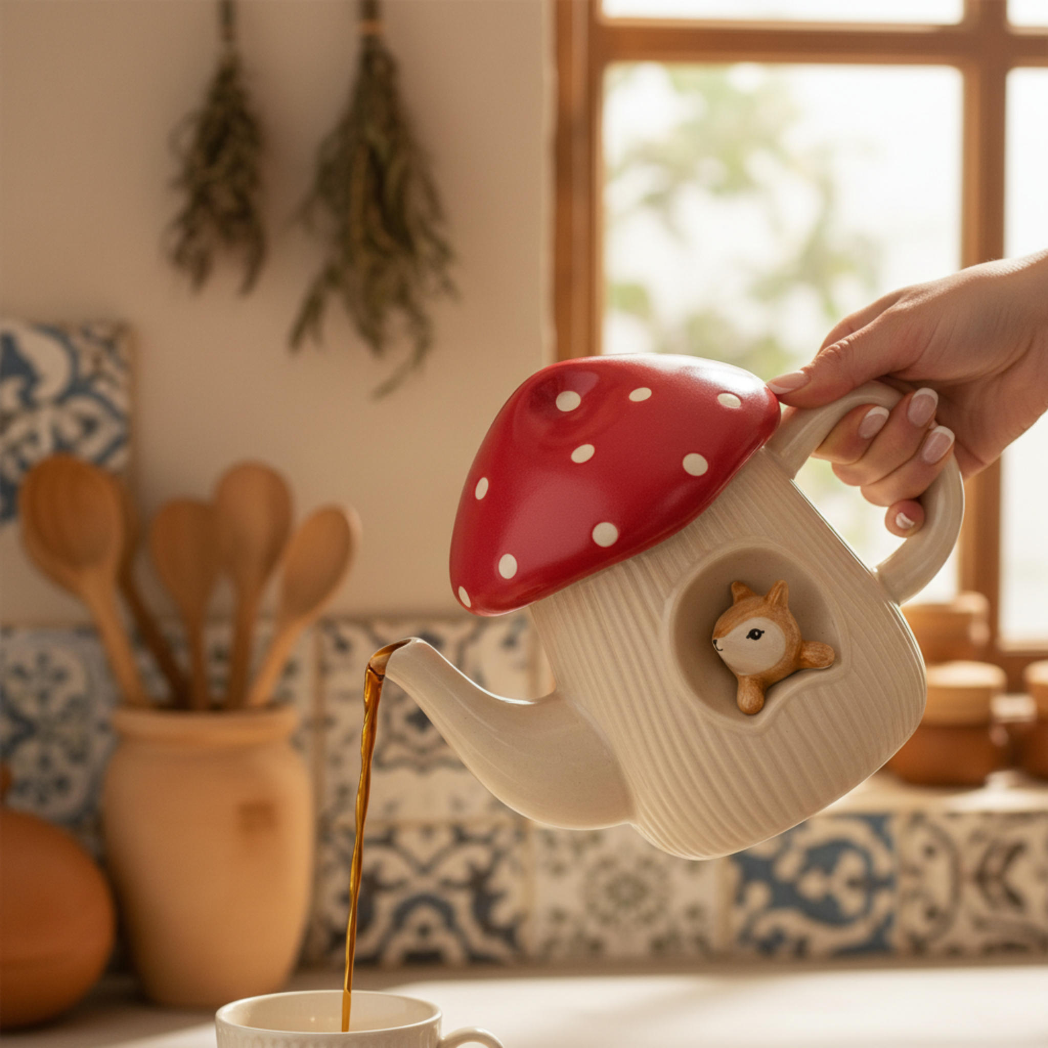 Théière Champignon & Renard : Design Mignon en Céramique - Top Tendance