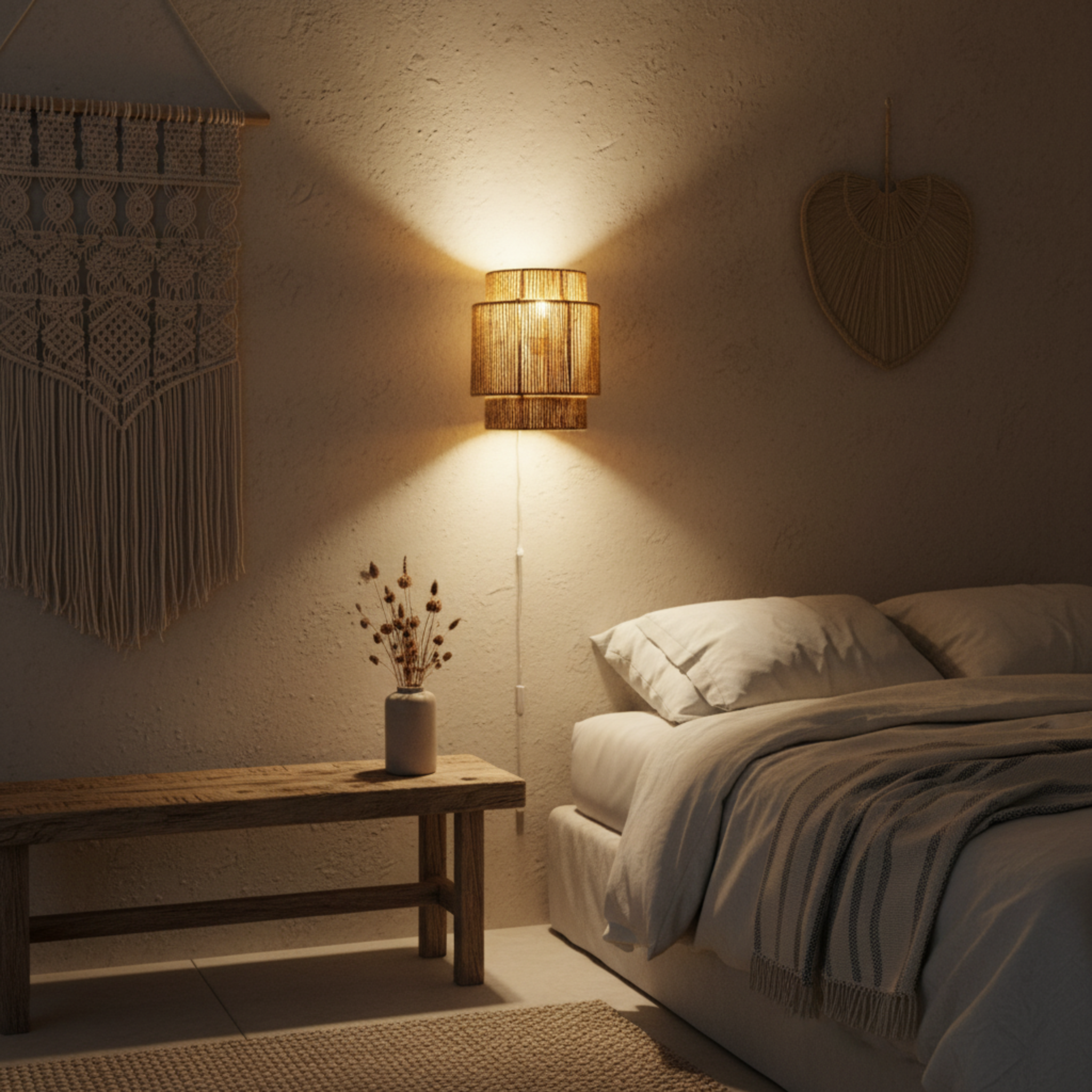 Applique Murale "Kenza" en Jute Tressé – Luminaire Style Boho Naturel