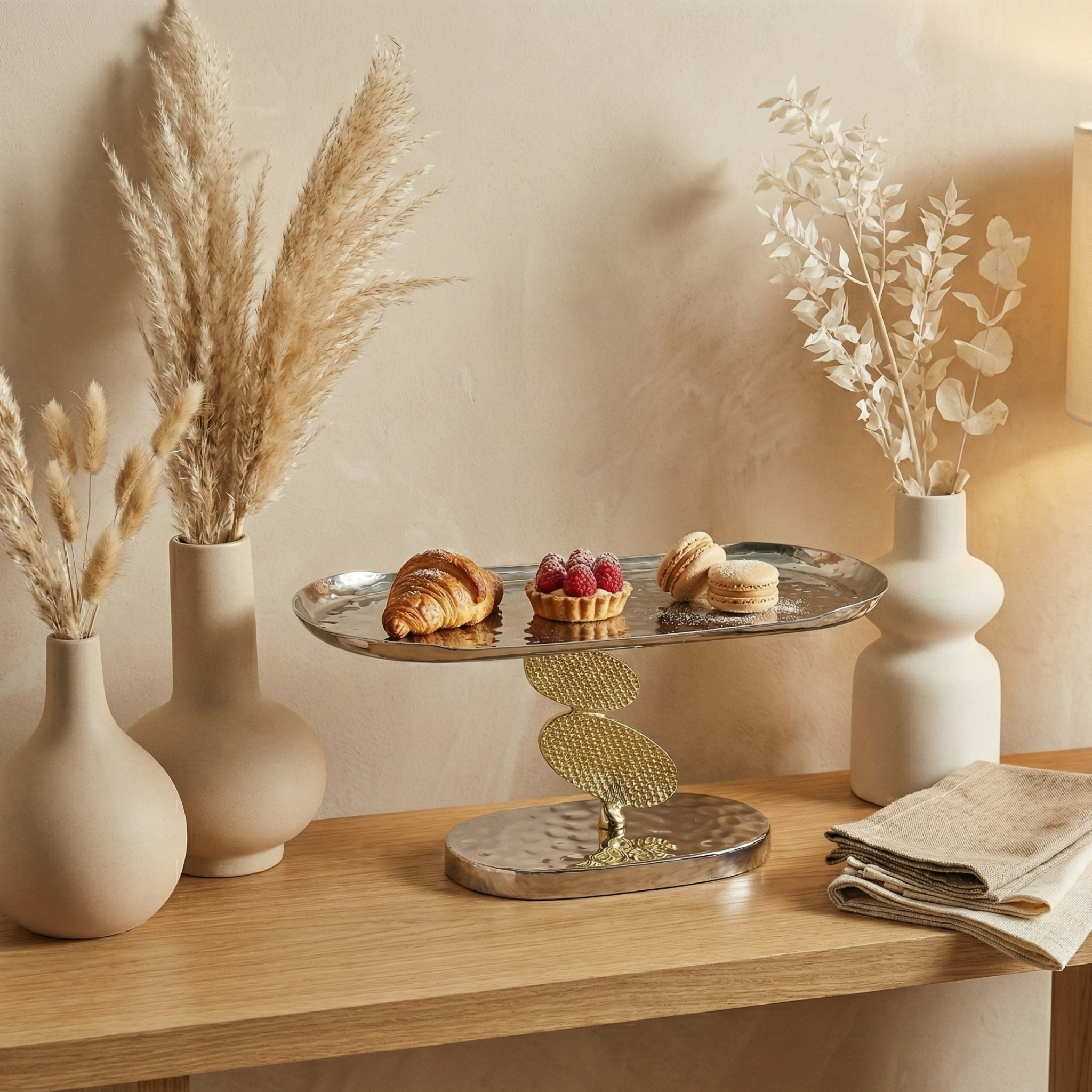 Présentoir de Table Design Cactus – Cuivre Indien & Argent Premium