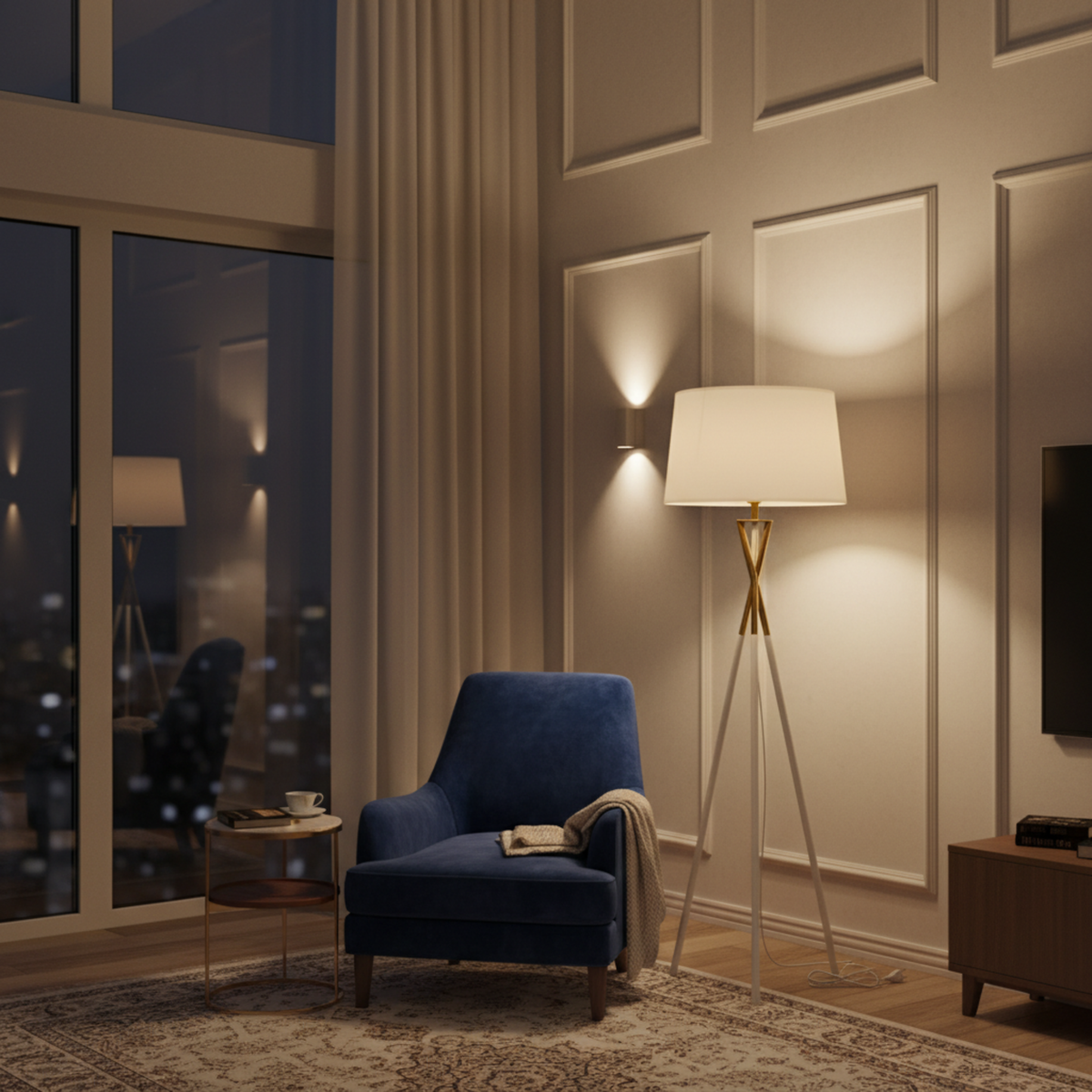 Lampadaire Trépied "Luxe Blanc & Or" – Design Scandinave Chic Tunisie