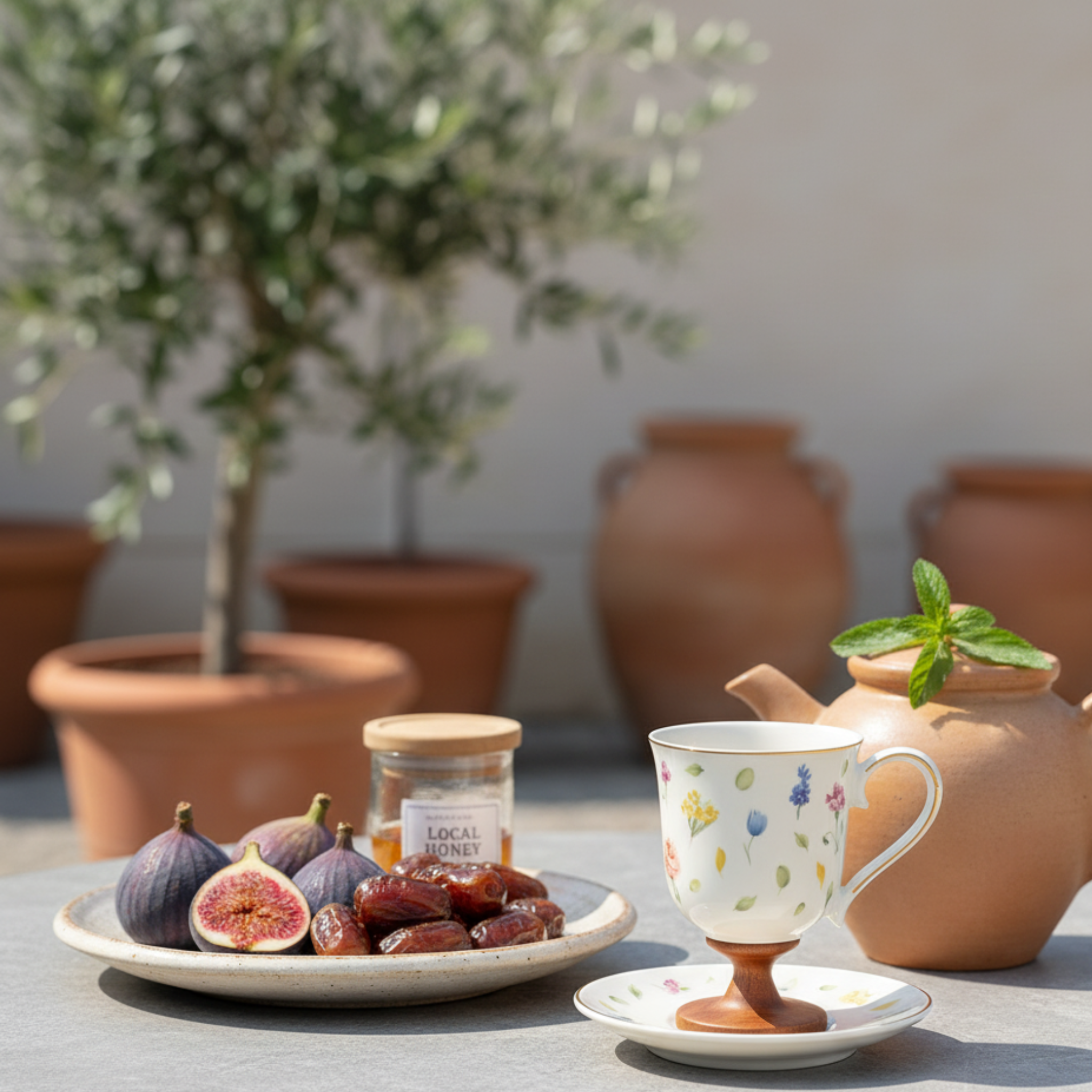 Service à Café Fleuri sur Pied Bois | Café Noir Tunisie | Fiolla Home