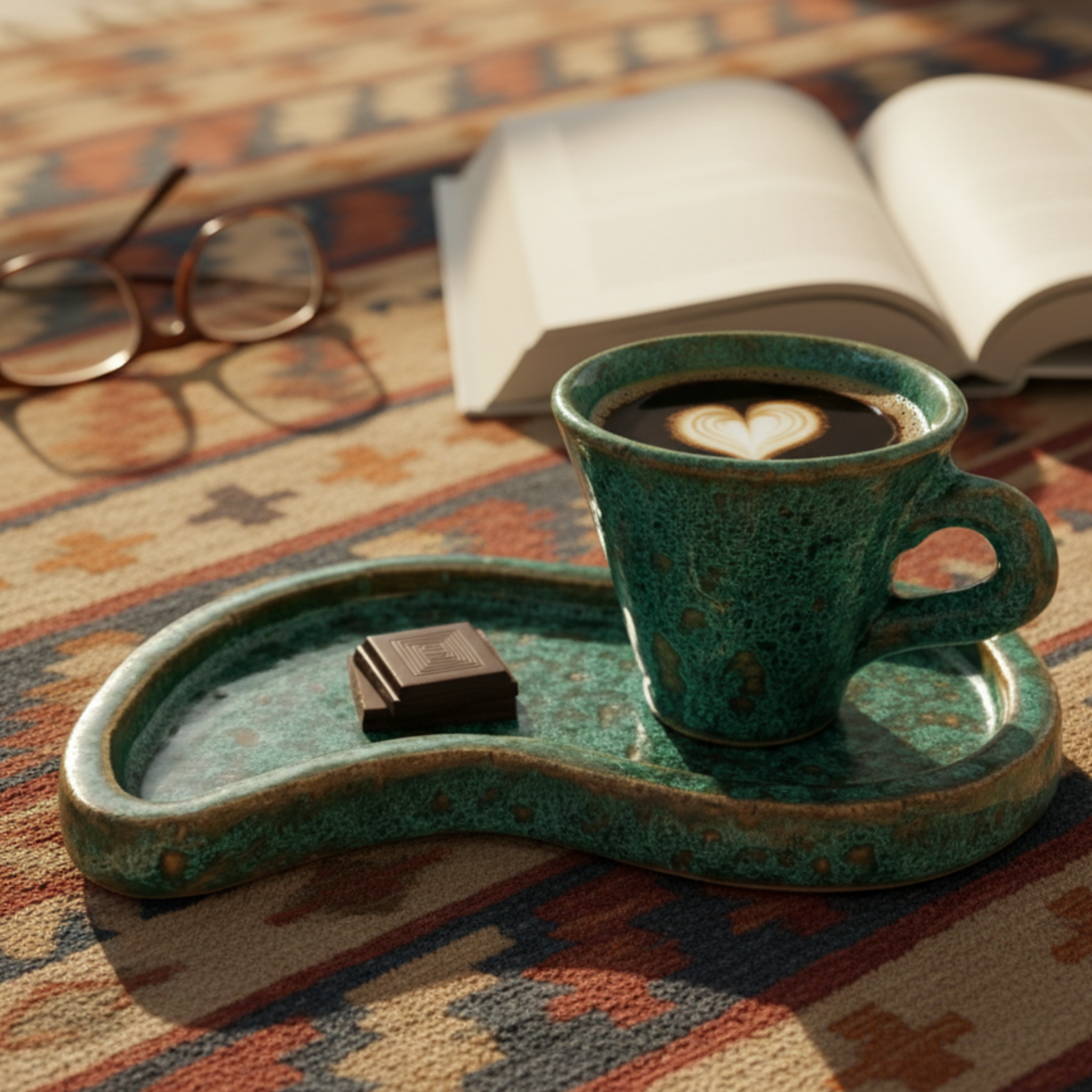 Tasse Café Noir avec Sous-Tasse — Céramique Fait Main