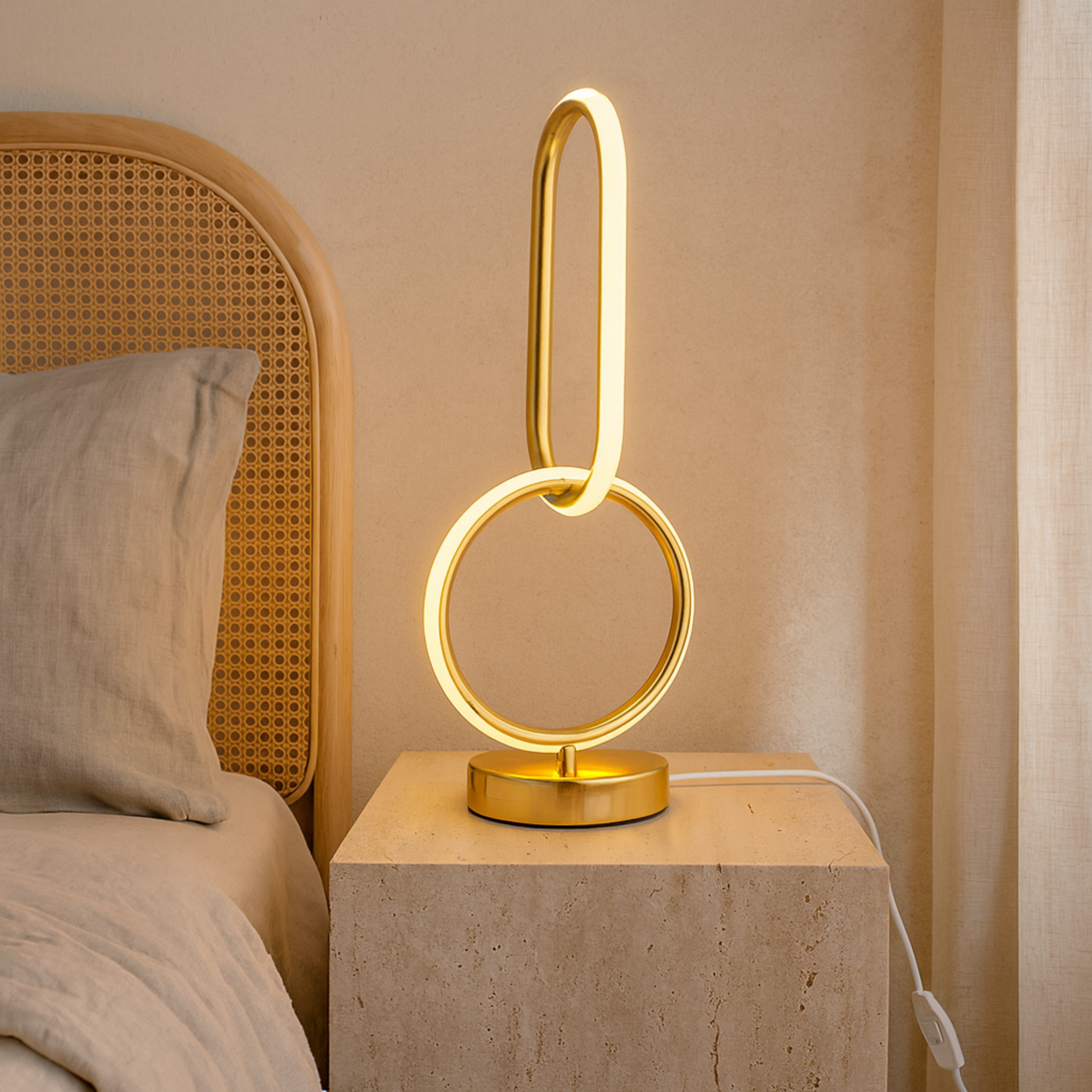 Lampe de Chevet LED Cercle Doré | Veilleuse Chambre Tunisie | Fiolla Home