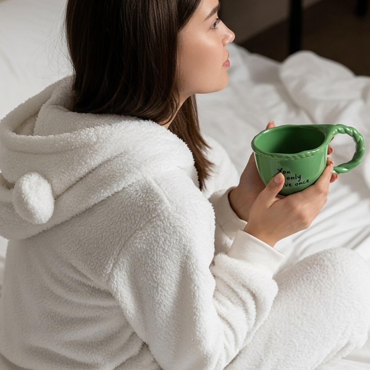 Mug en céramique vert – Anse torsadée & “You only live once” | Fiolla Home