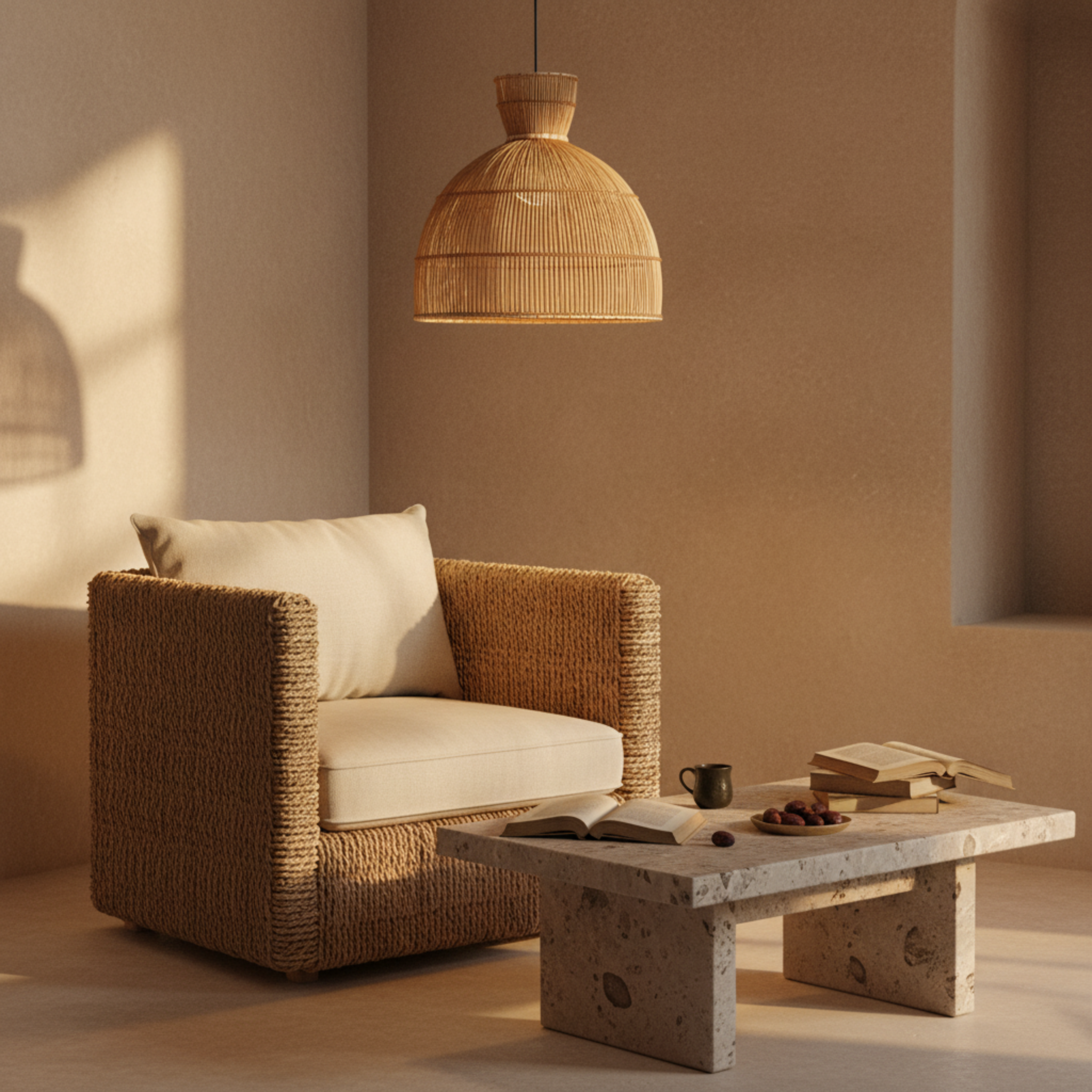 Suspension Dôme en Fibres de Palmier – Artisanat Tunisie