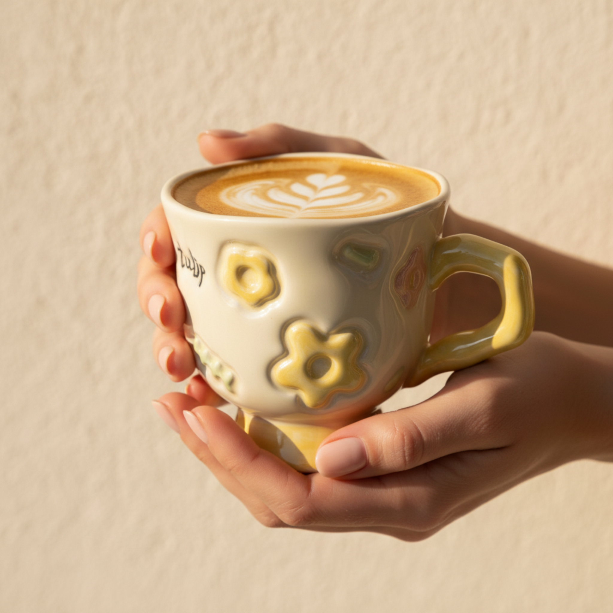 Mug Jaune Design Fleur en Relief en Céramique – Style Moderne Tunisie