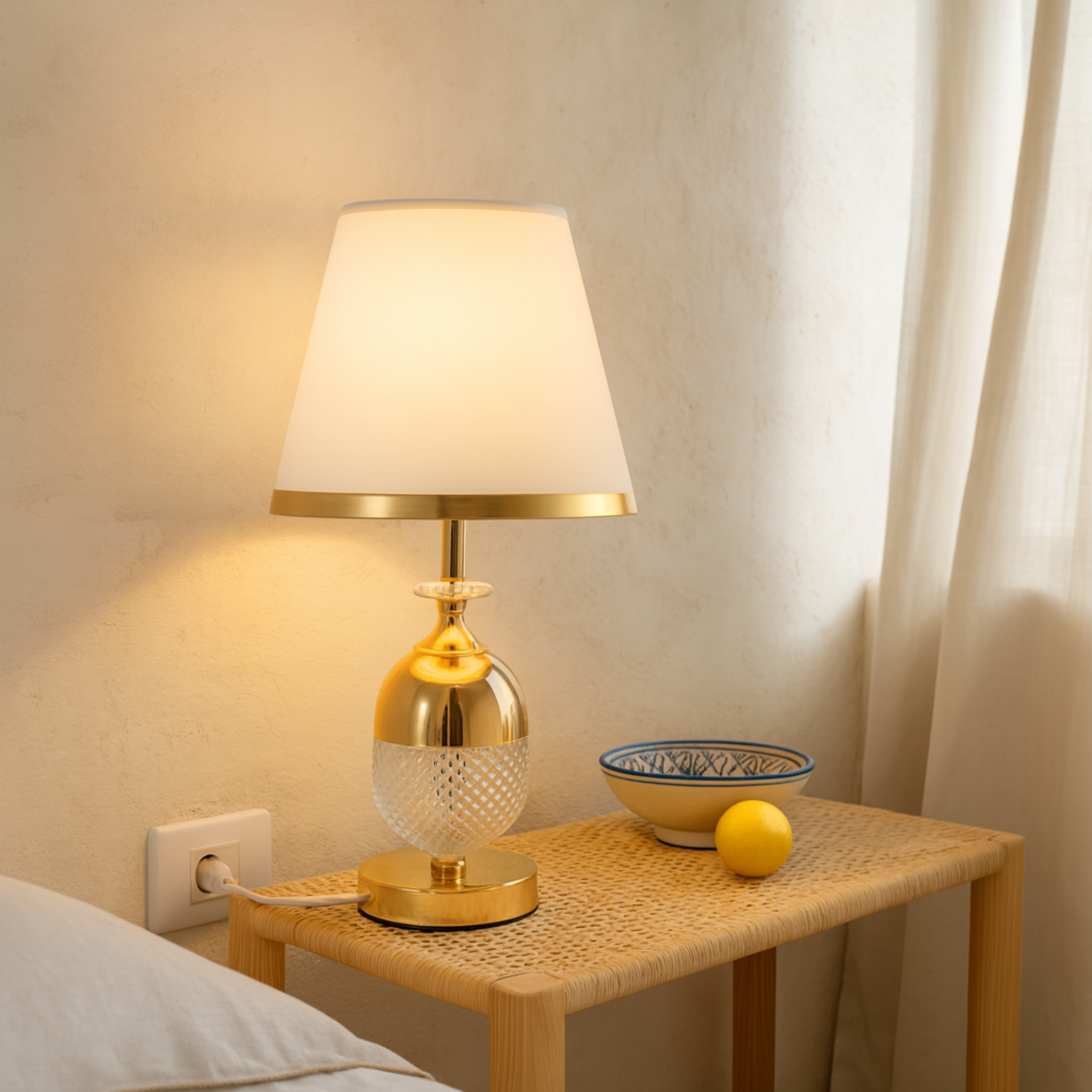 Lampe de chevet dorée en verre taillé | Veilleuse élégante | Fiolla Home