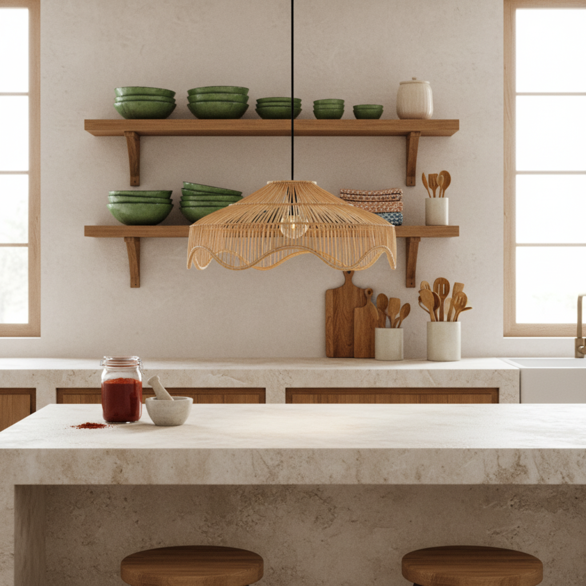 Lustre en Fibres de Palmier – Suspension Handmade Tunisie