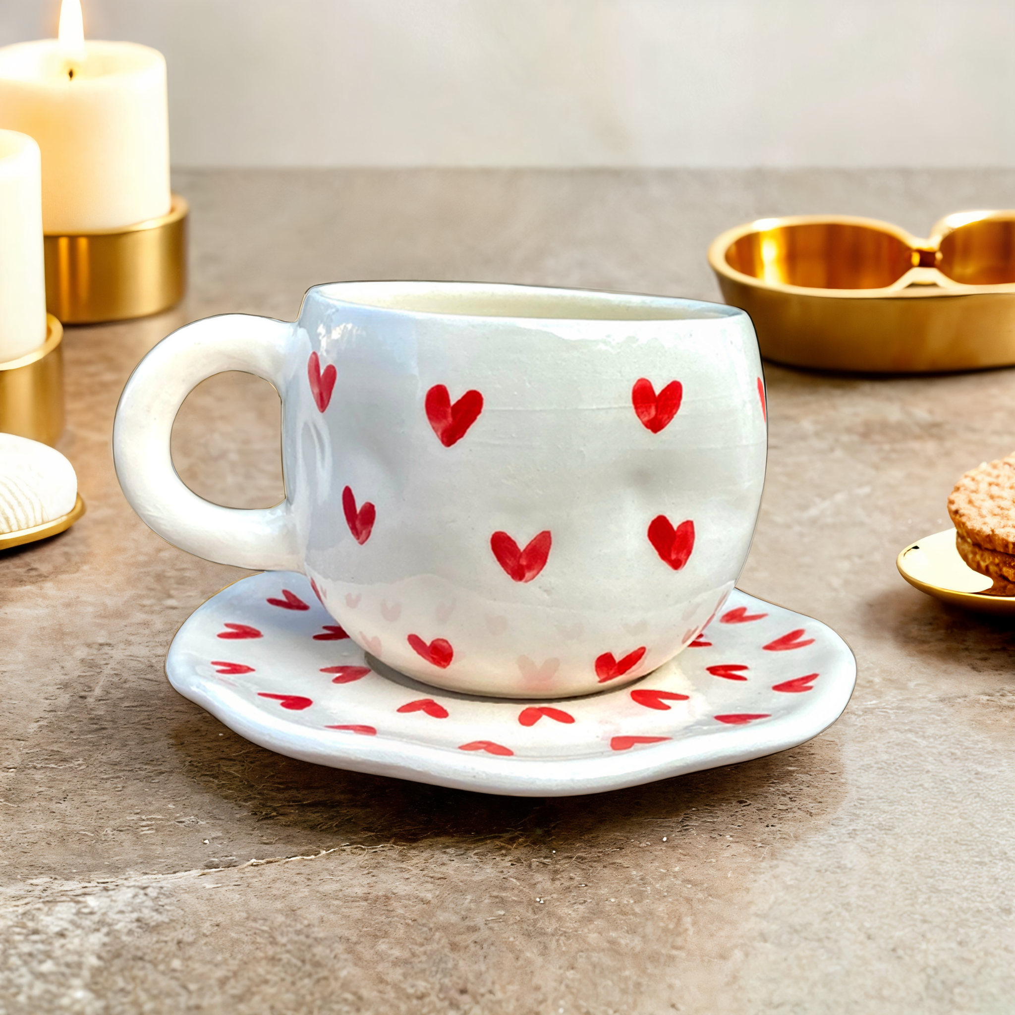 Mug Céramique Fait Main | Motifs Cœurs Romantiques | Fiolla Home