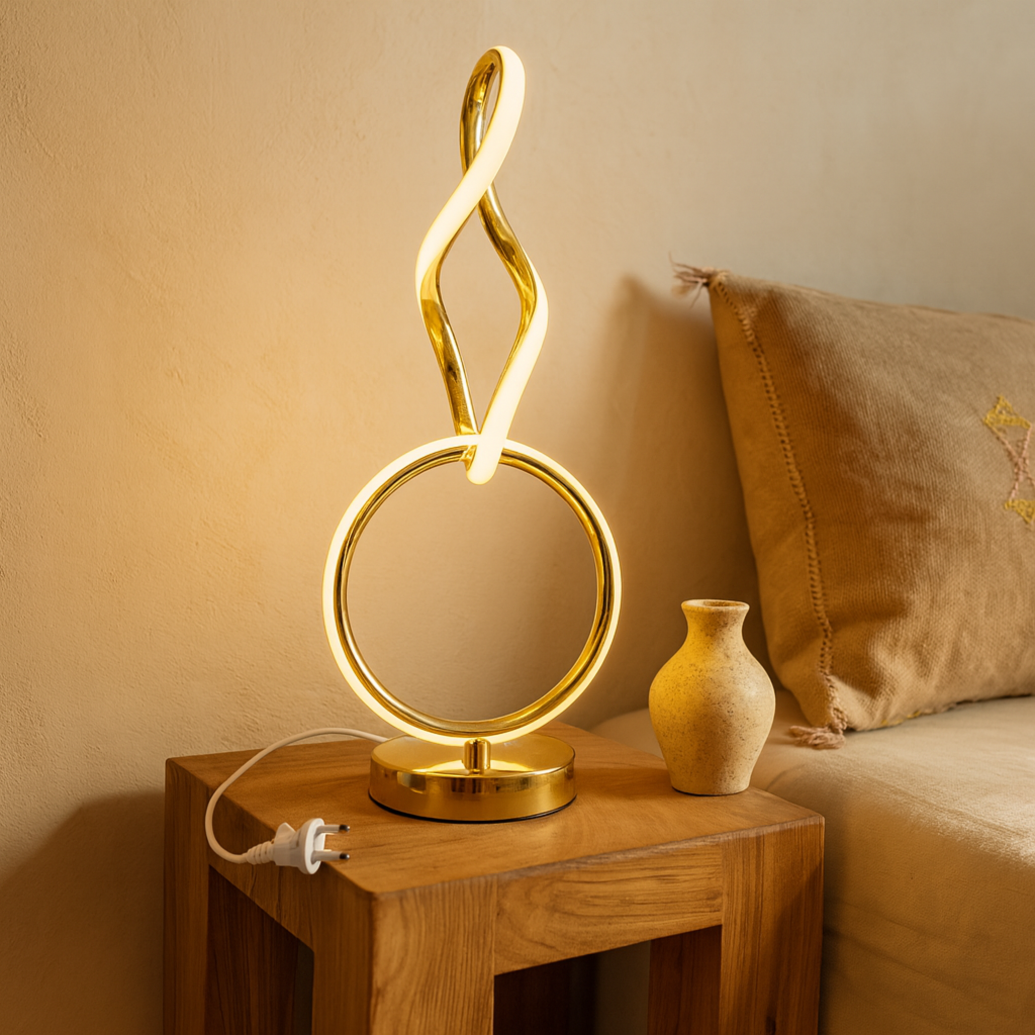 Veilleuse LED Anneau Doré & Torsade | Luminaire de Chevet | Fiolla Home