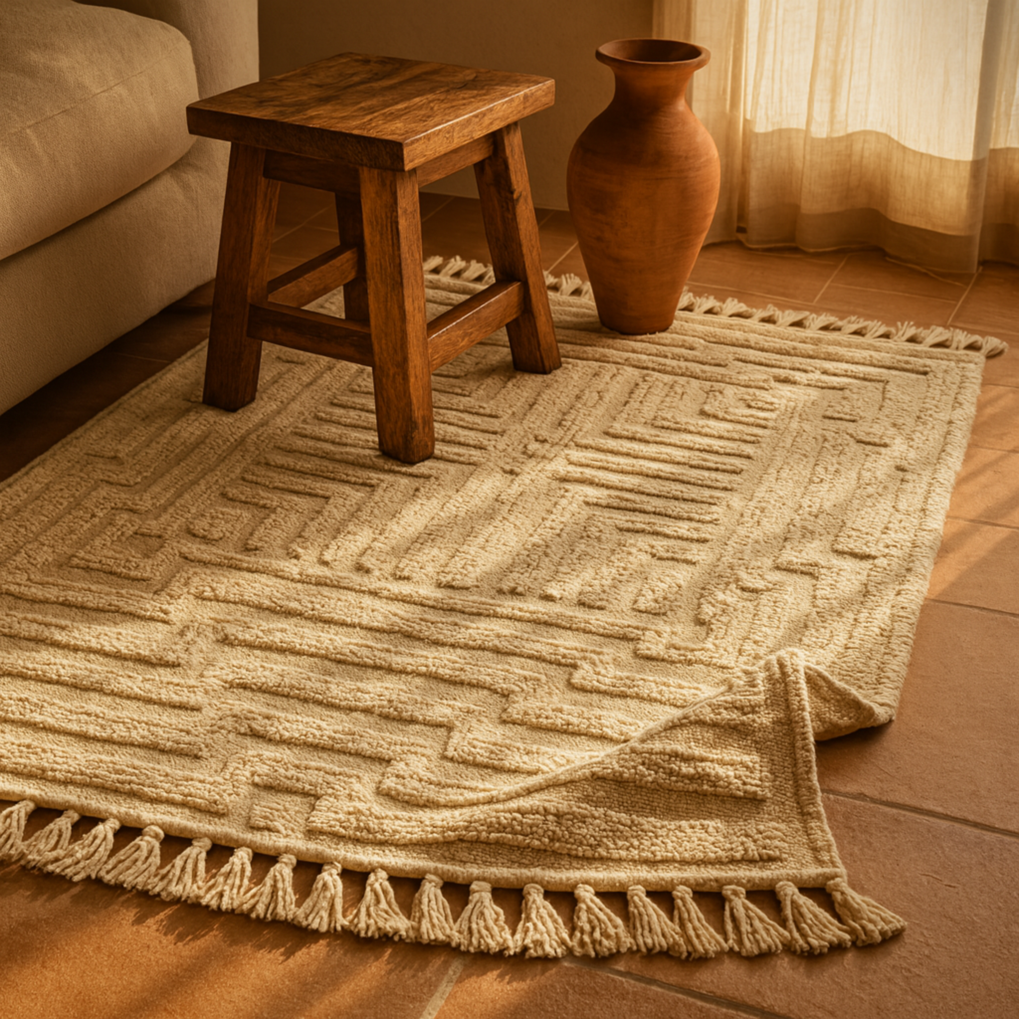 Tapis en Laine Tissé à la Main | Minimalisme Chic Tunisie | Fiolla Home