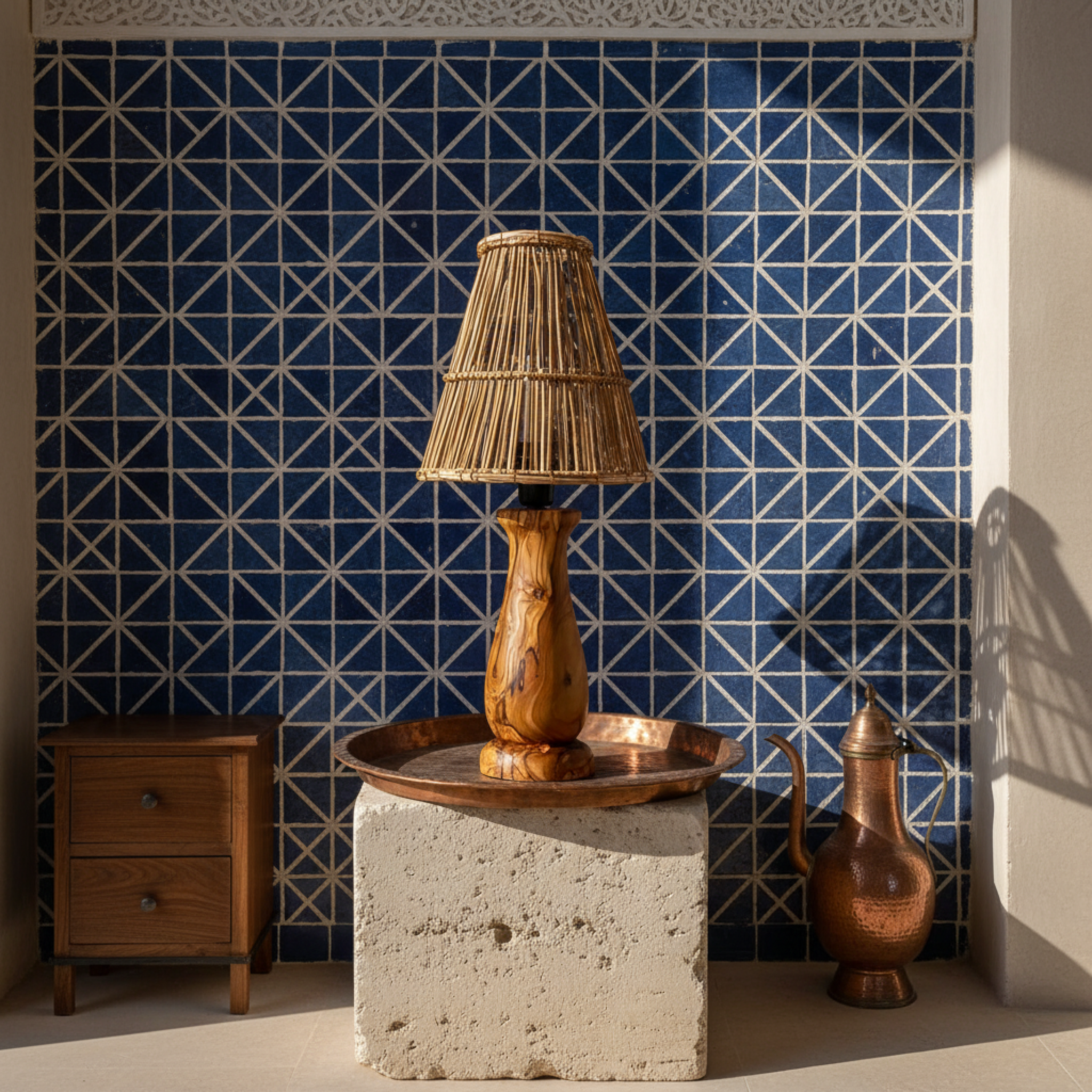 Lampe de Chevet Bois d'Olivier & Fibres de Palmier | Fiolla Home