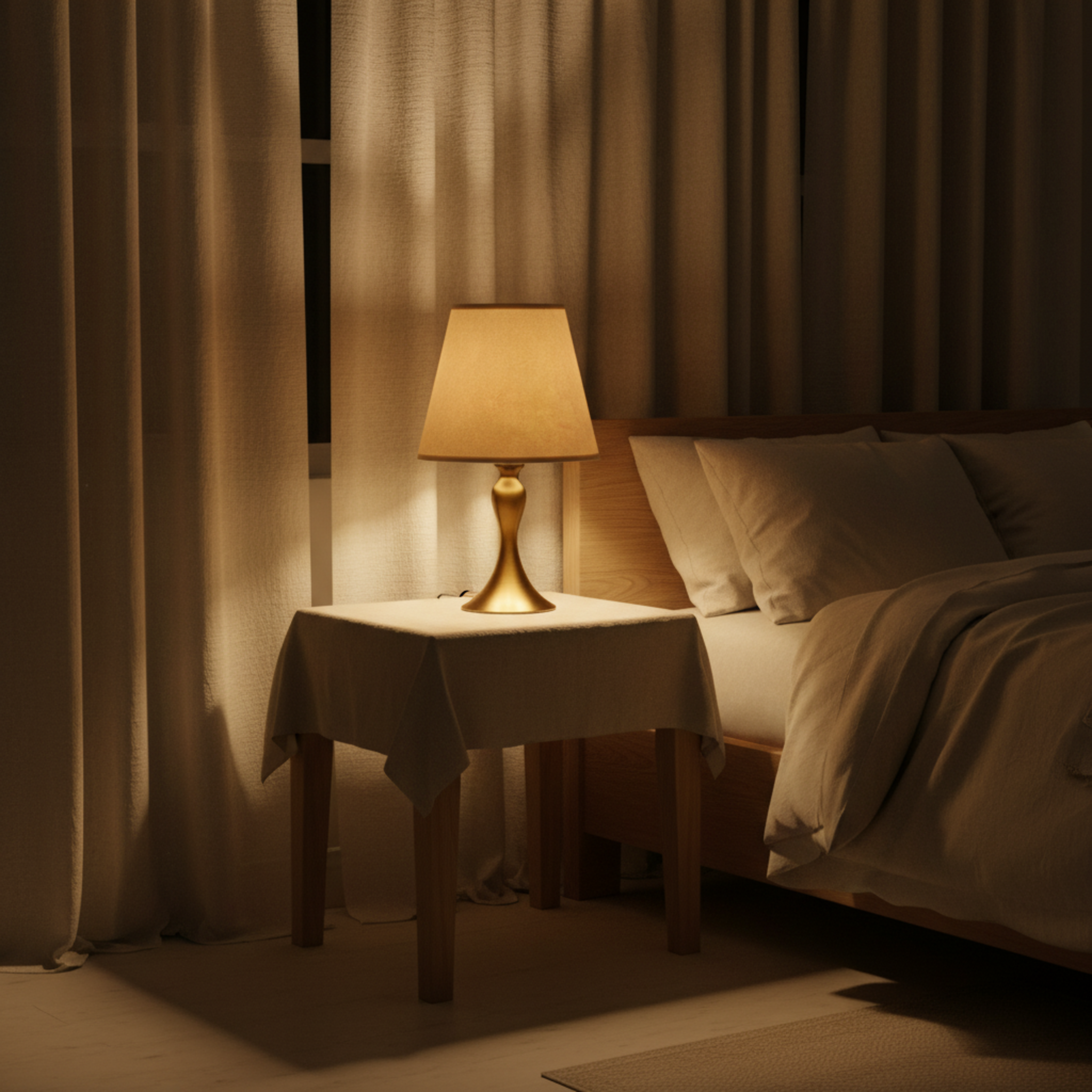 Lampe de Chevet Classique Dorée – Abat-Jour Tissu Beige