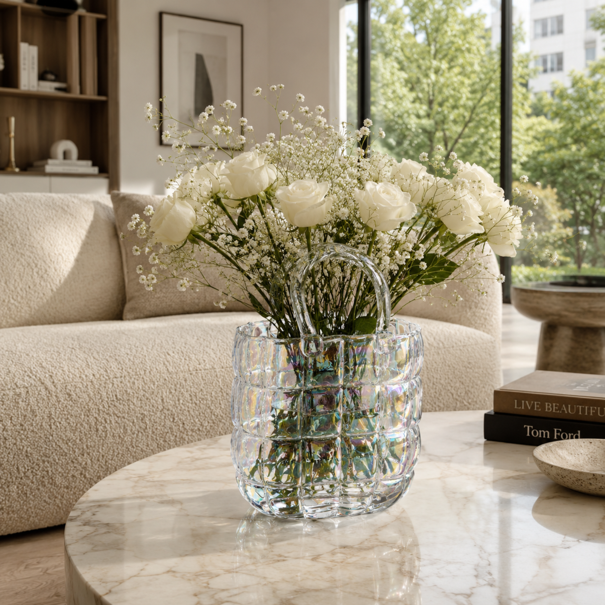 Vase Sac à Main Verre Iridescent Tressé Déco Tunisie | Fiolla Home