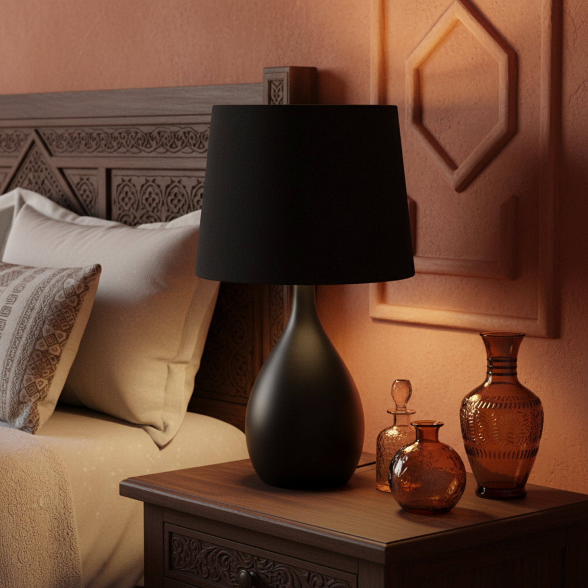 Lampe de Table Noire Mate Design Goutte | Fiolla Home Tunisie