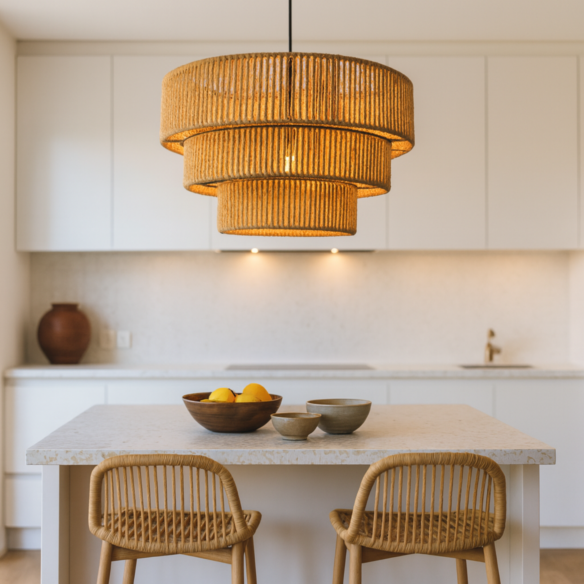 Grand Lustre Artisanal "Helios" en Fibres Naturelles – Bohème Chic