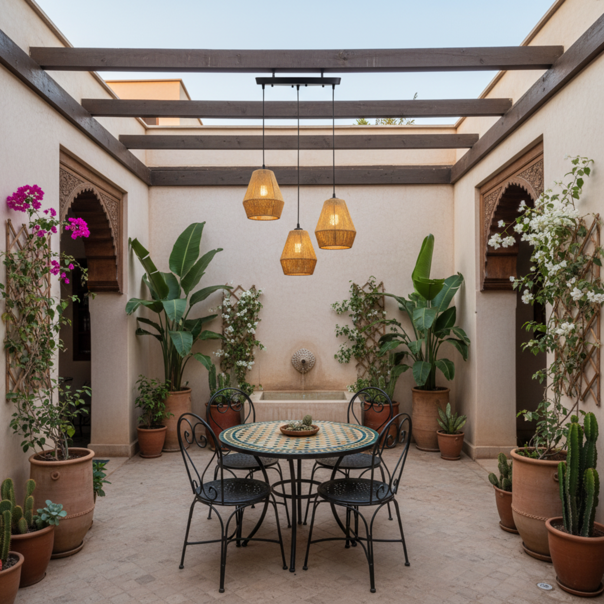 Suspension Barre 3 Lampes "Trio" – Lustre en Jute Tressé pour Îlot