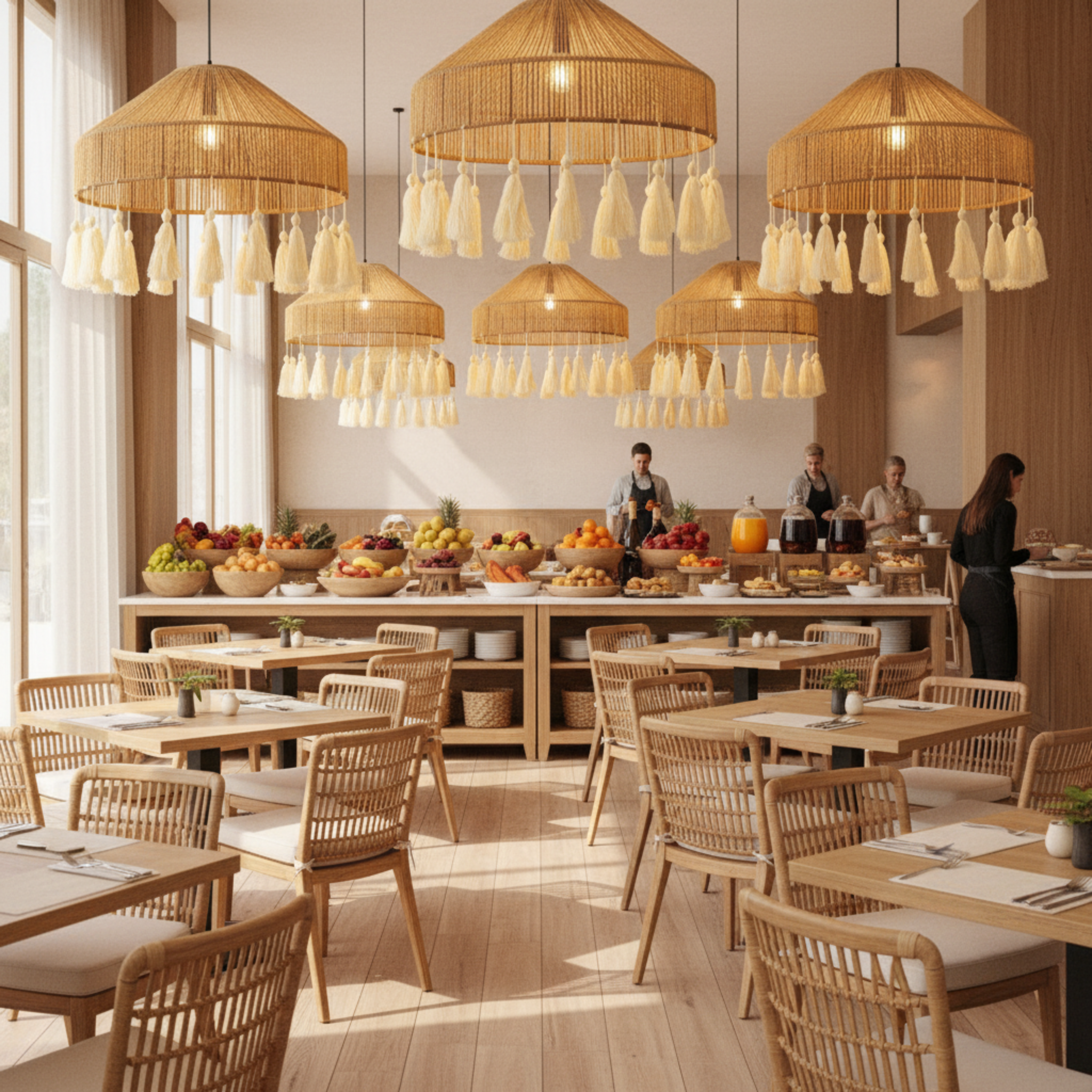 Suspension "Elyssa" Double Niveau en Jute Naturel et Pompons